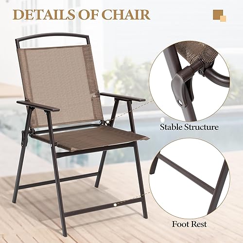 Miniatura 6 de Crestlive Products Juego de 2 sillas de comedor para patio, sillas plegables para exteriores, reclinables portátiles con reposabrazos para