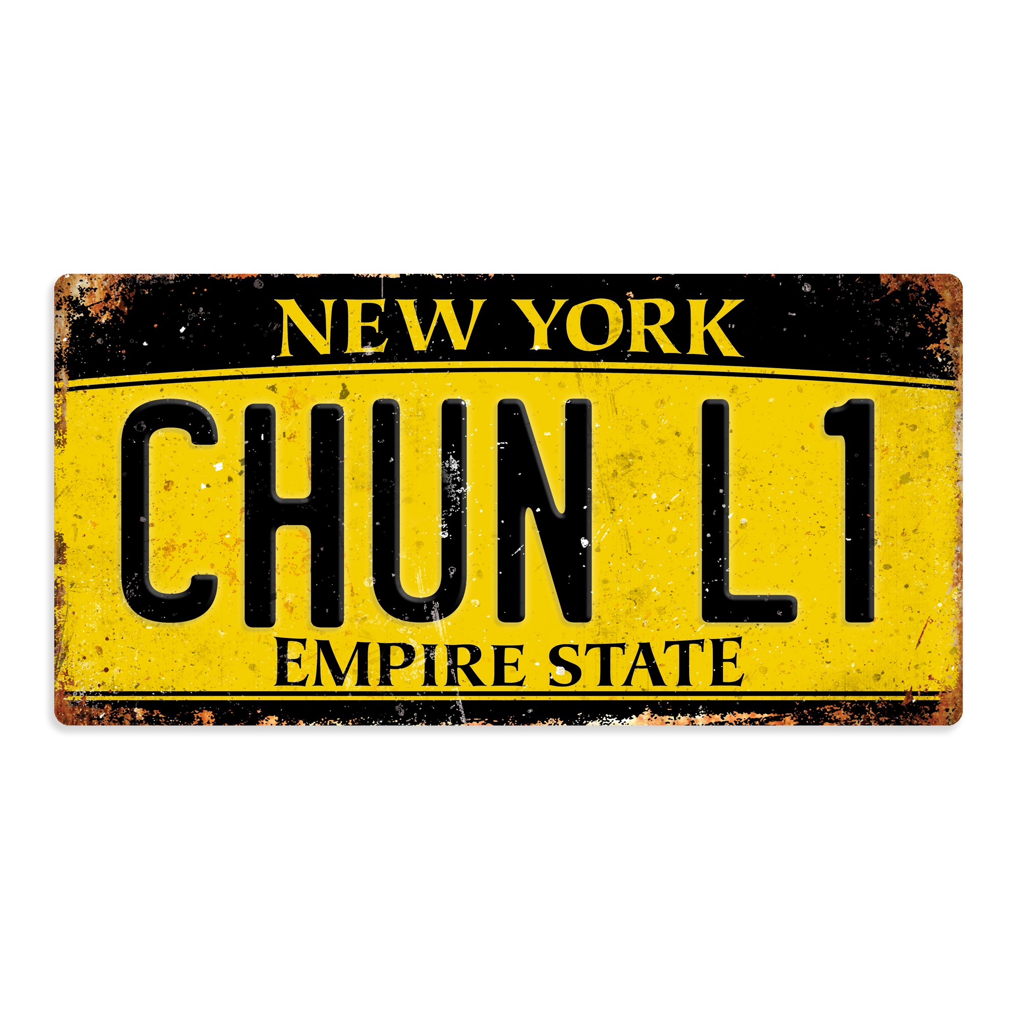 WTF | Chun Li American Number Plate – Empire State | Yellow/Black - Metal Wall Sign Plaque Custom Name