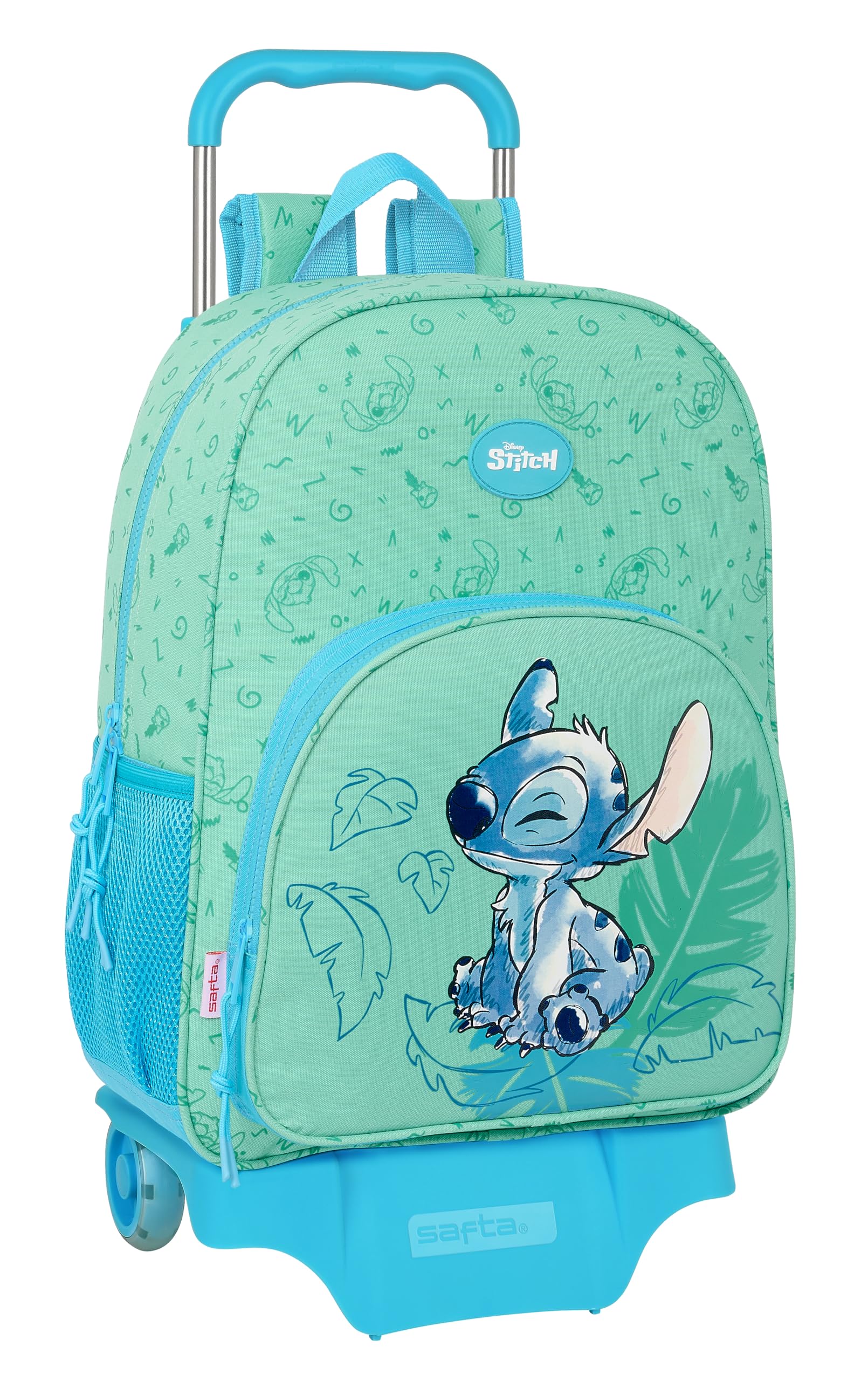 Safta STITCH ALOHA - Mochila Escolar con Carro 905, Ideal para Niños de Diferentes Edades, Cómoda y Versátil, Calidad y Resistencia, 33x14x42 cm, Color Turquesa