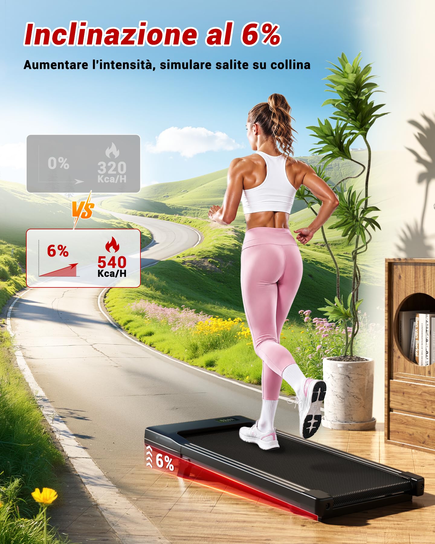 Superun Raceable Tapis Roulant Salvapazio Elettrico con Inclinazione 6%, 2.5 CV Walking Pad,1-6km/h Tapis Roulant Elettrico Pieghevole con APP Controllo Corsi di Allenamento, Massima di 136 kg