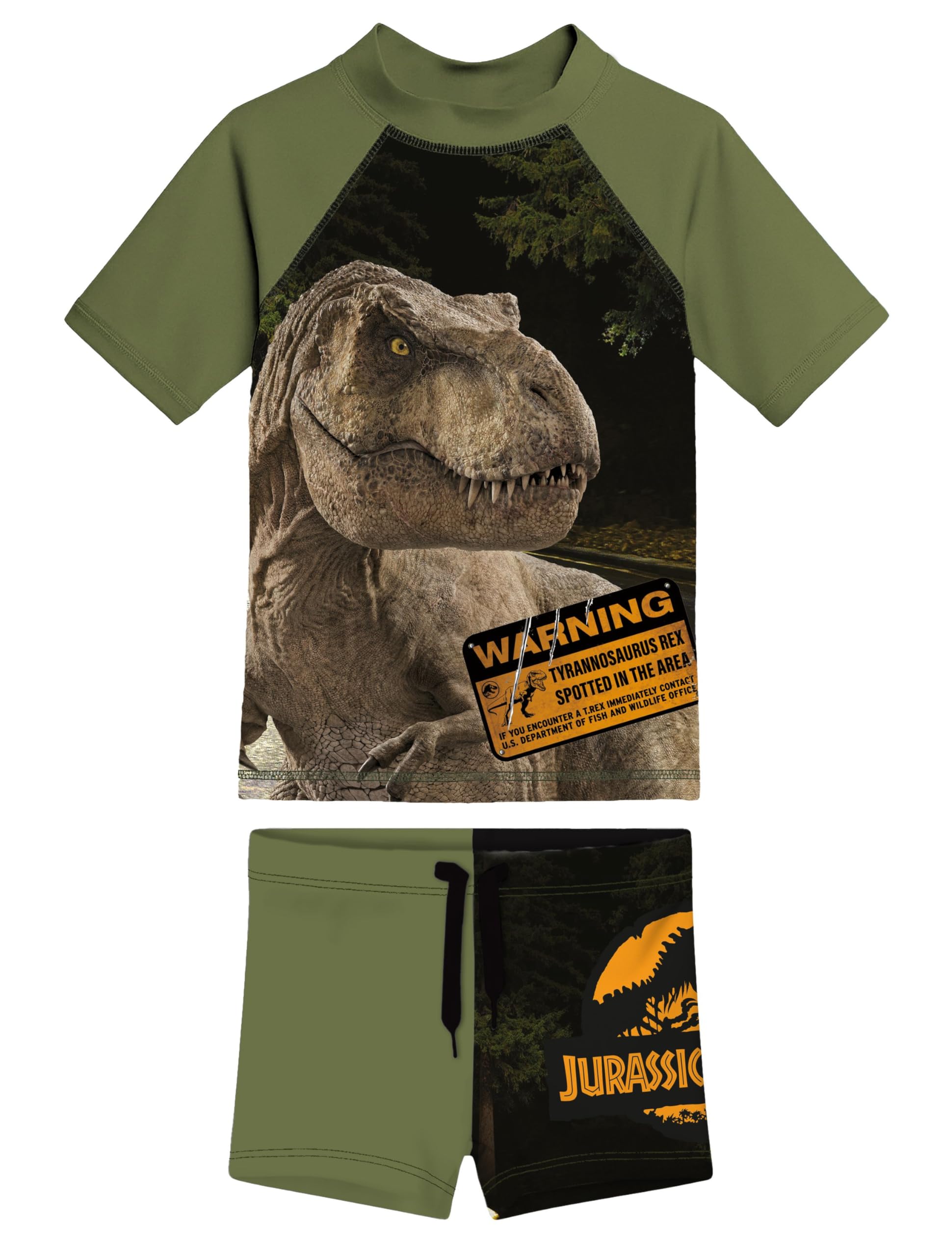 United Labels Jurassic World Swimming Costume Two-Piece UV Protection 30 for Boys Green Swimwear Children with Shirt and Swimming Trunks Swimwear, Green, 110 cm-116 cm