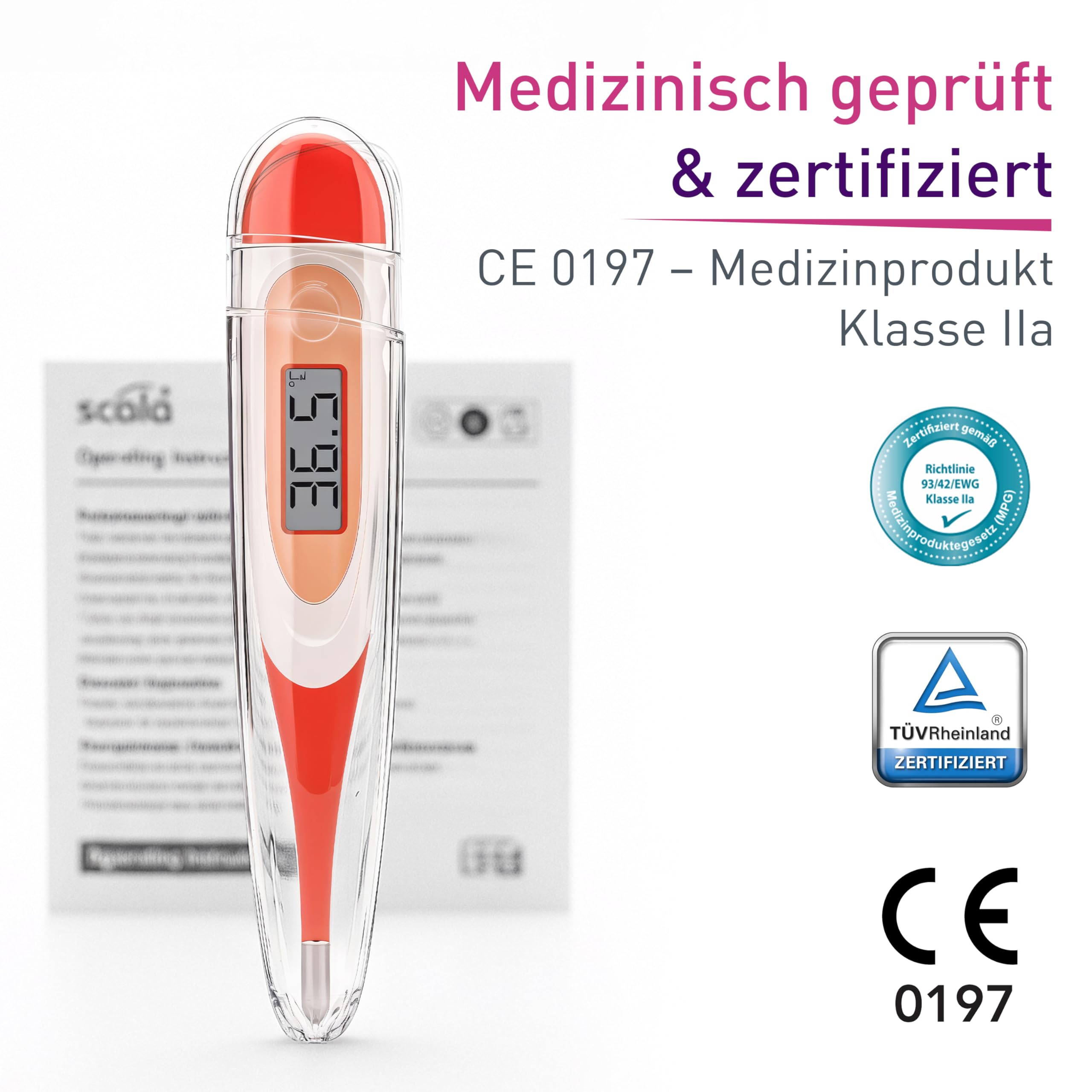 Scala Thermomètre Fièvre Médical Numérique Buccal SC 1501 Rouge Flex Speed