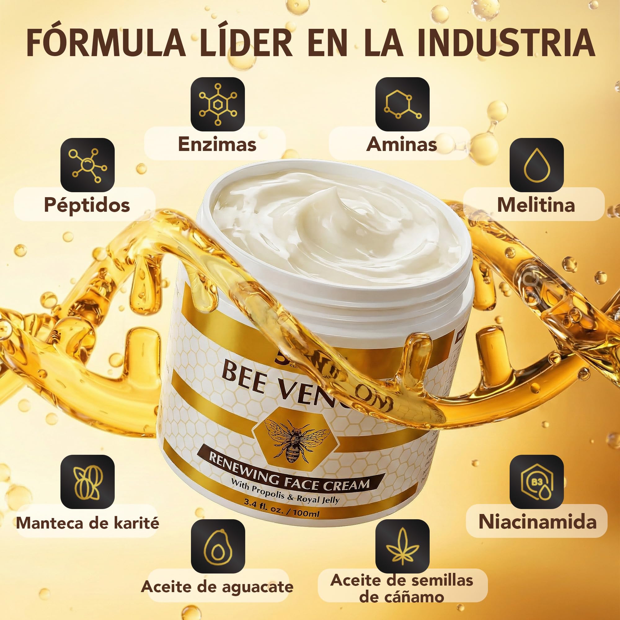 5Kind Crema Facial Renovadora con Veneno de Abeja, Propóleo y Jalea Real 100 ml - Crema Facial Antienvejecimiento con Veneno de Abeja - Crema Antiarrugas con Veneno de Abeja - Bee Venom Cream