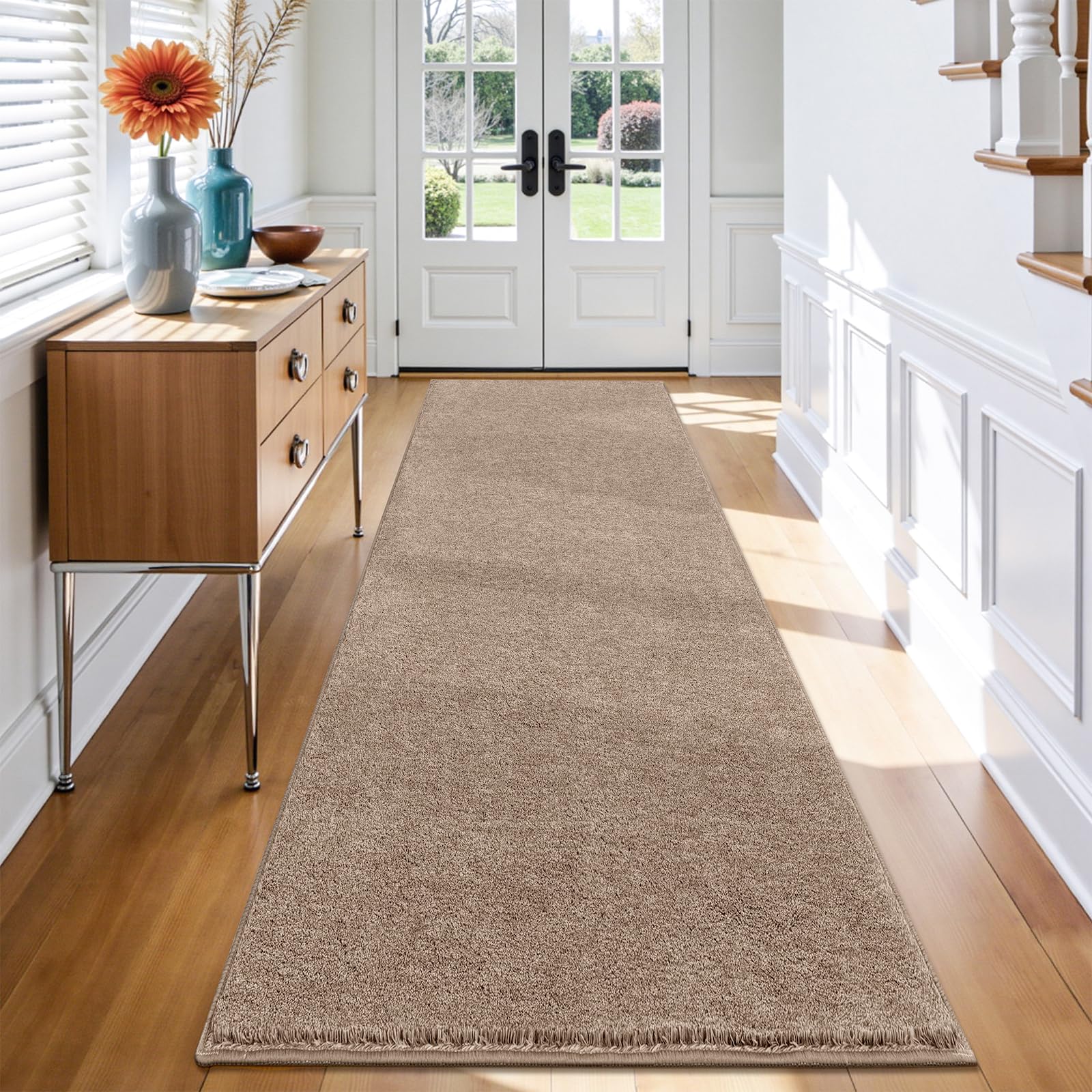 Enyhom Hallway Runner Rug 80 X 200cm, Extra Long Carpet Runners, Washable Soft Laundry Area Rugs Non Slip Kitchen Entryway Runner Doormat for Bathroom Entrance Bedroom, Khaki