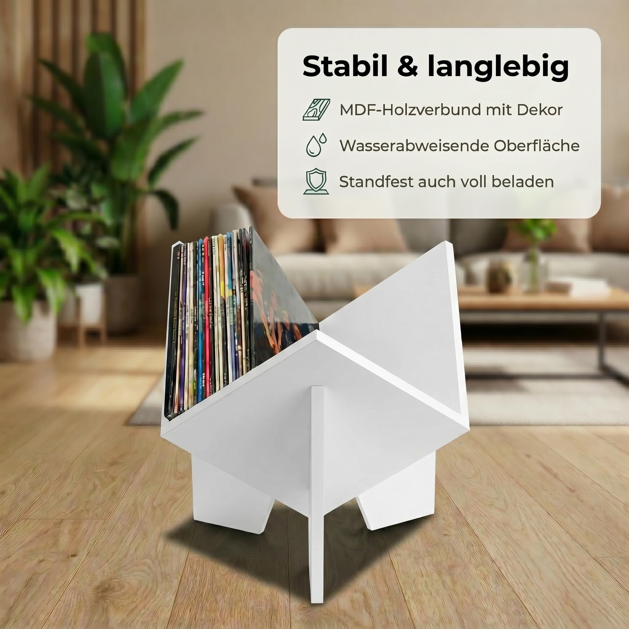 Zomo VS-Box Space Vinyl Aufbewahrung - 460 x 400 x 370 mm - Weiß - MDF Holz - Design Schallplattenständer für 100–120 LPs - Modernes Plattenregal