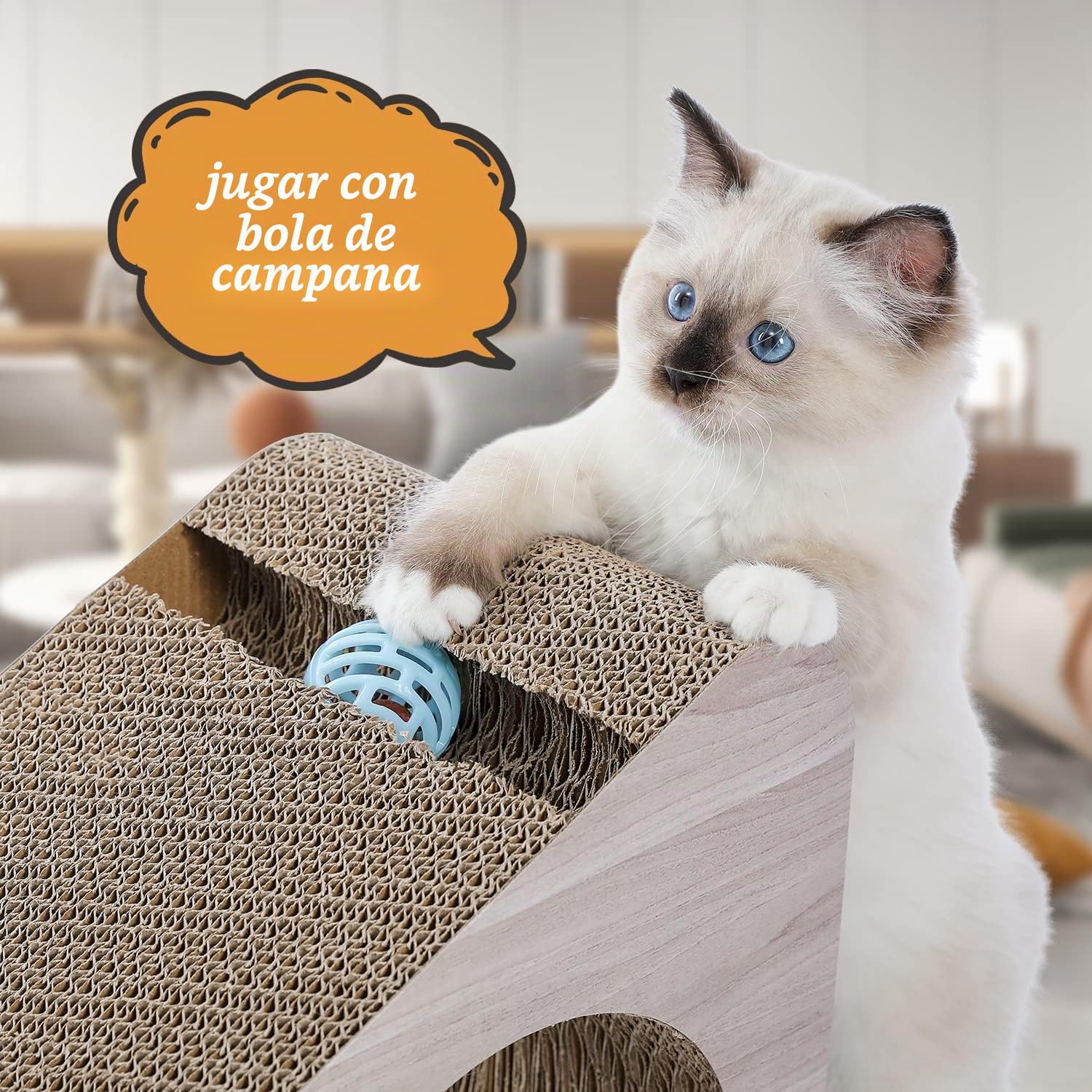 PAWZ Road Tabla de rascar 2 en 1 para Gatos, rascador de cartón para Gatos, Almohadillas Plegables para rascar con Bola de 71 cm