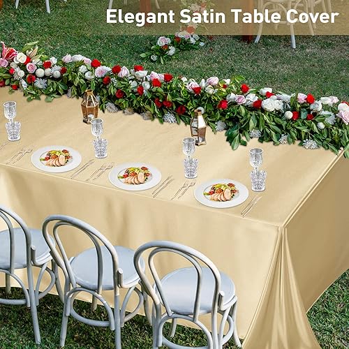 Miniatura 7 de MCEAST 4 manteles de satén dorado de 102 x 58 pulgadas, mantel rectangular de seda brillante para fiestas, bodas, decoración de mesa de banquetes