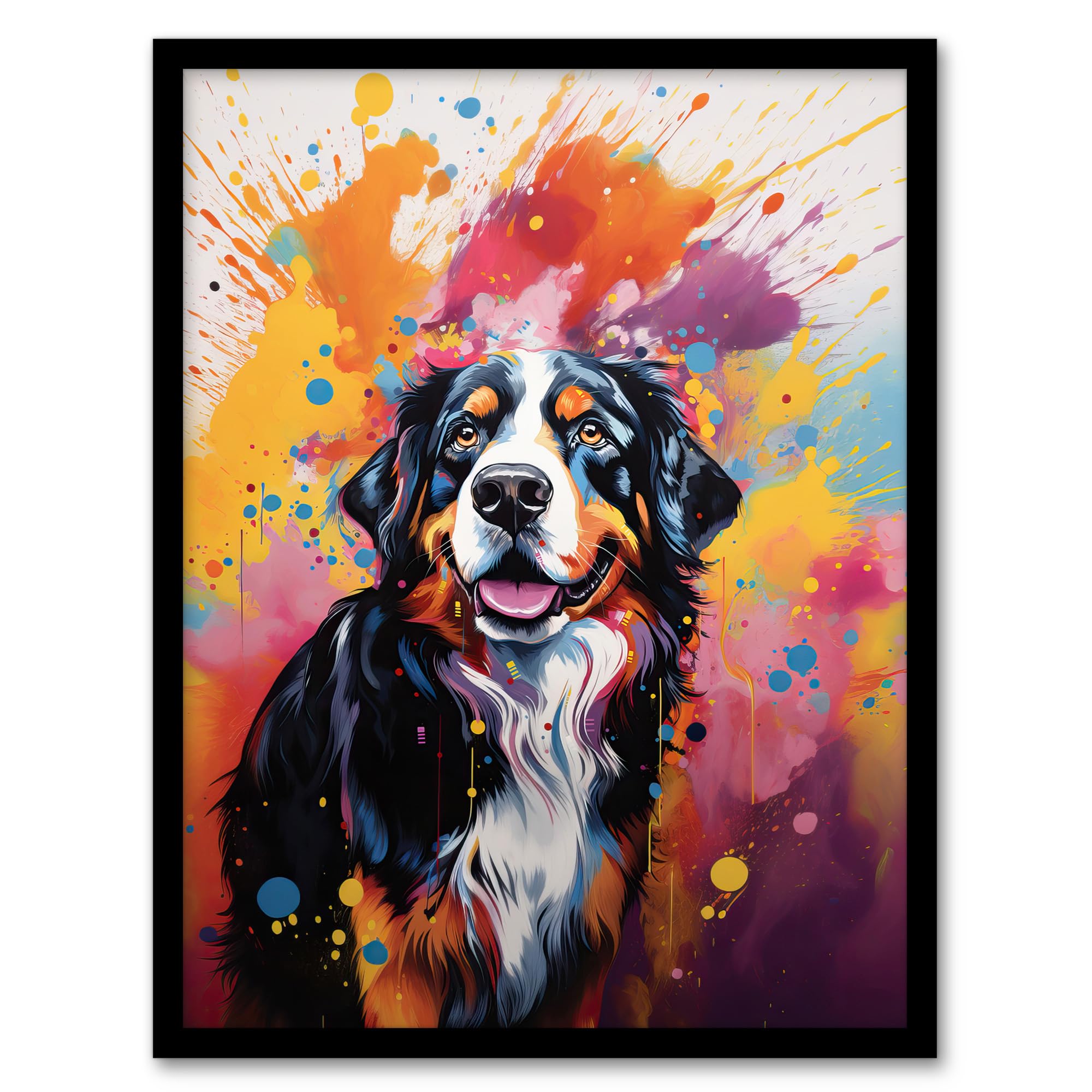 Artery8 Bernese Mountain Dog Lover Gift Pet Portrait Orange Purple Blue Artwork Painting Artwork Framed Wall Art Print A4