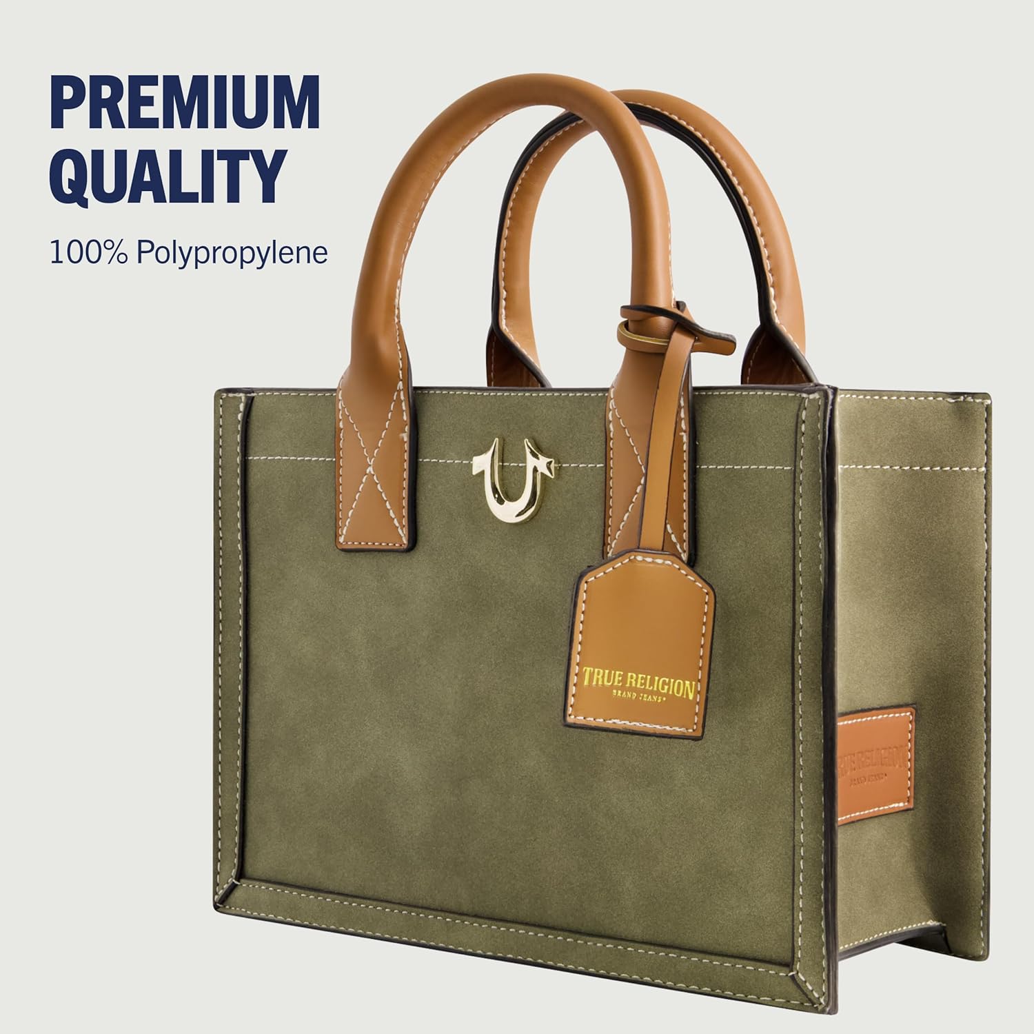 True Religion Women's Tote Bag, Faux Suede Medium Travel Purse Handbag with Adjustable Shoulder Strap and Horseshoe Logo