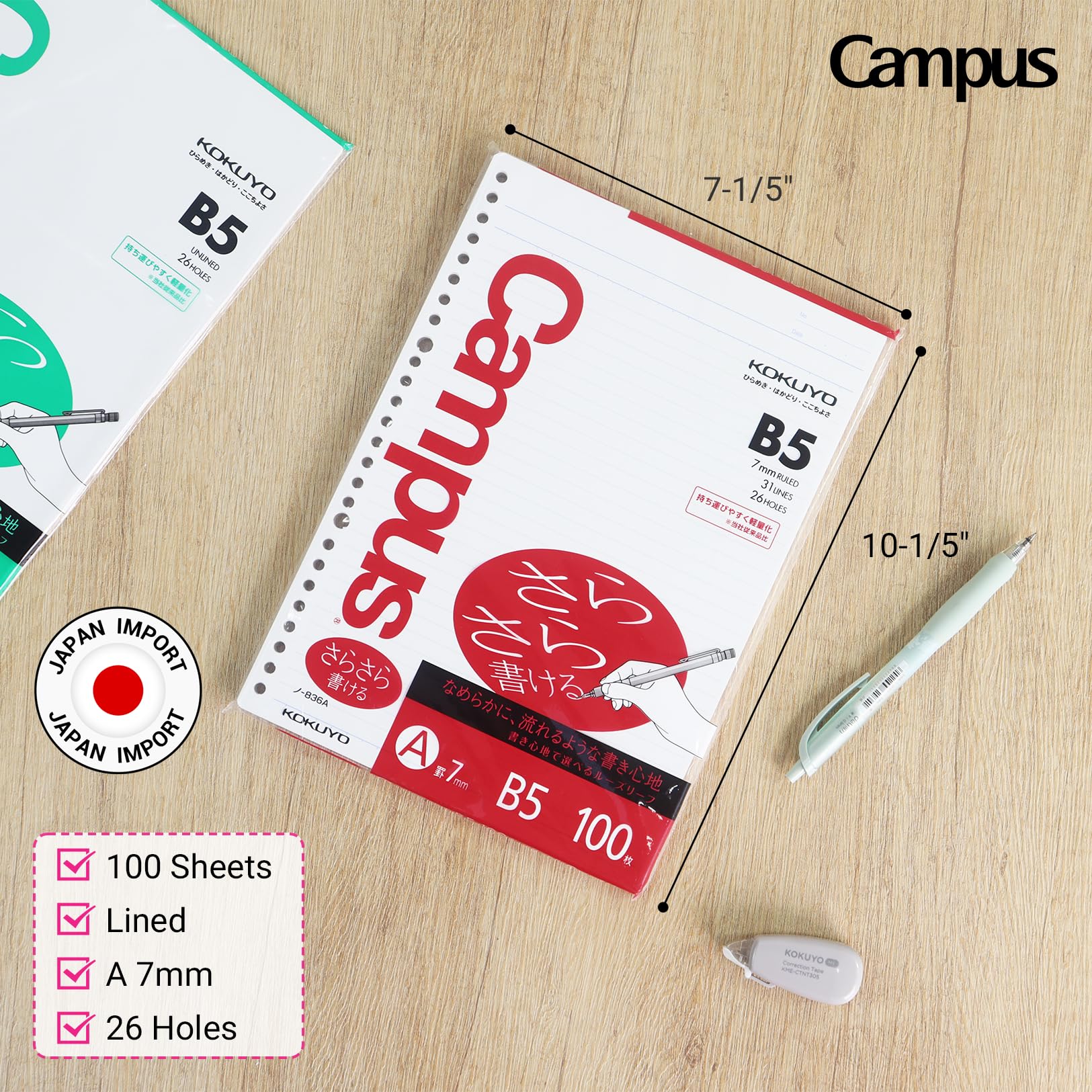 Amazon.com : Kokuyo Campus Loose Leaf Paper, B5 Filler Paper with