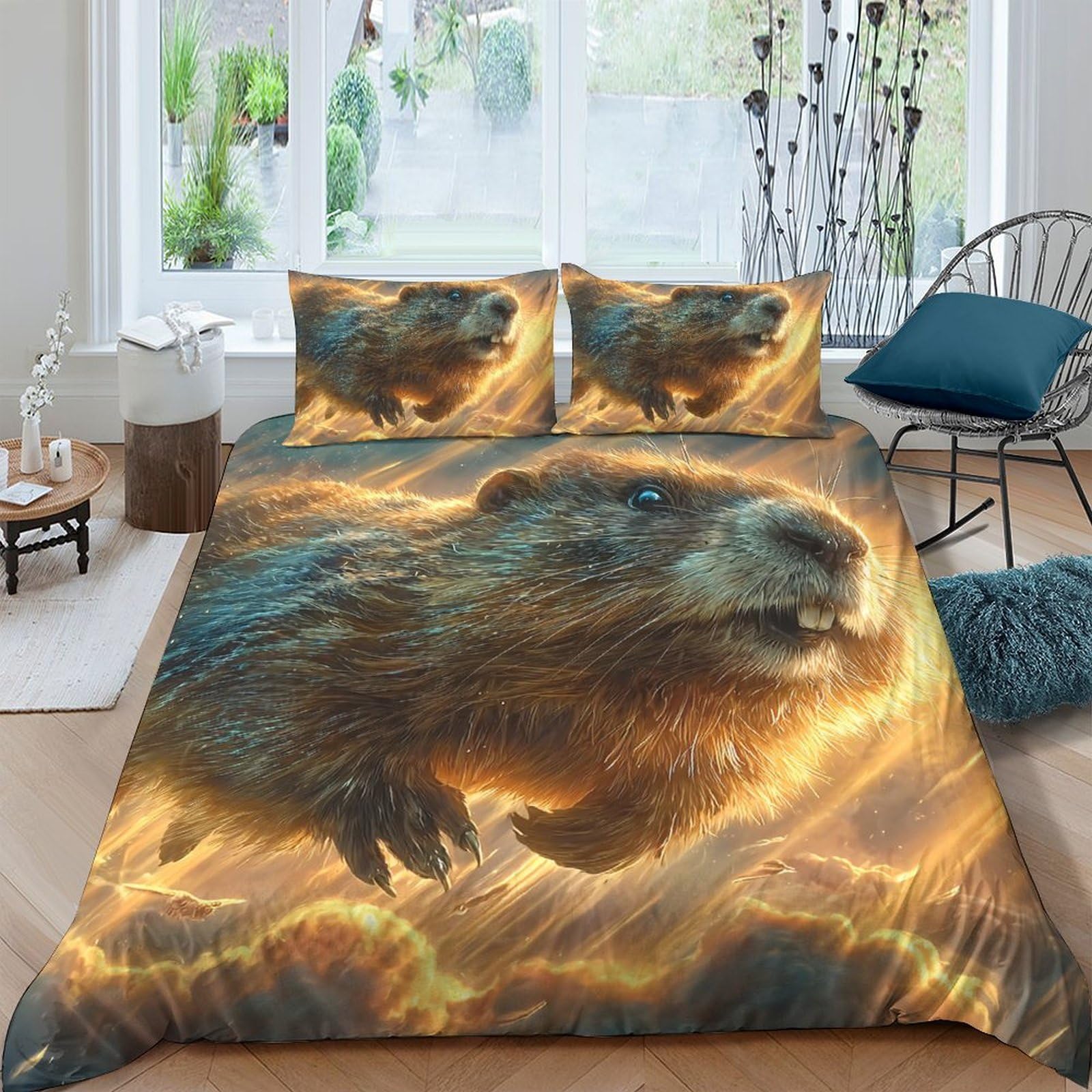 3D Printed Lion Duvet Cover Microfiber Soft Breathable Fire Fantasy Bedding Set with 2 Pillowcases for Bedroom Decor Single（135x200cm）