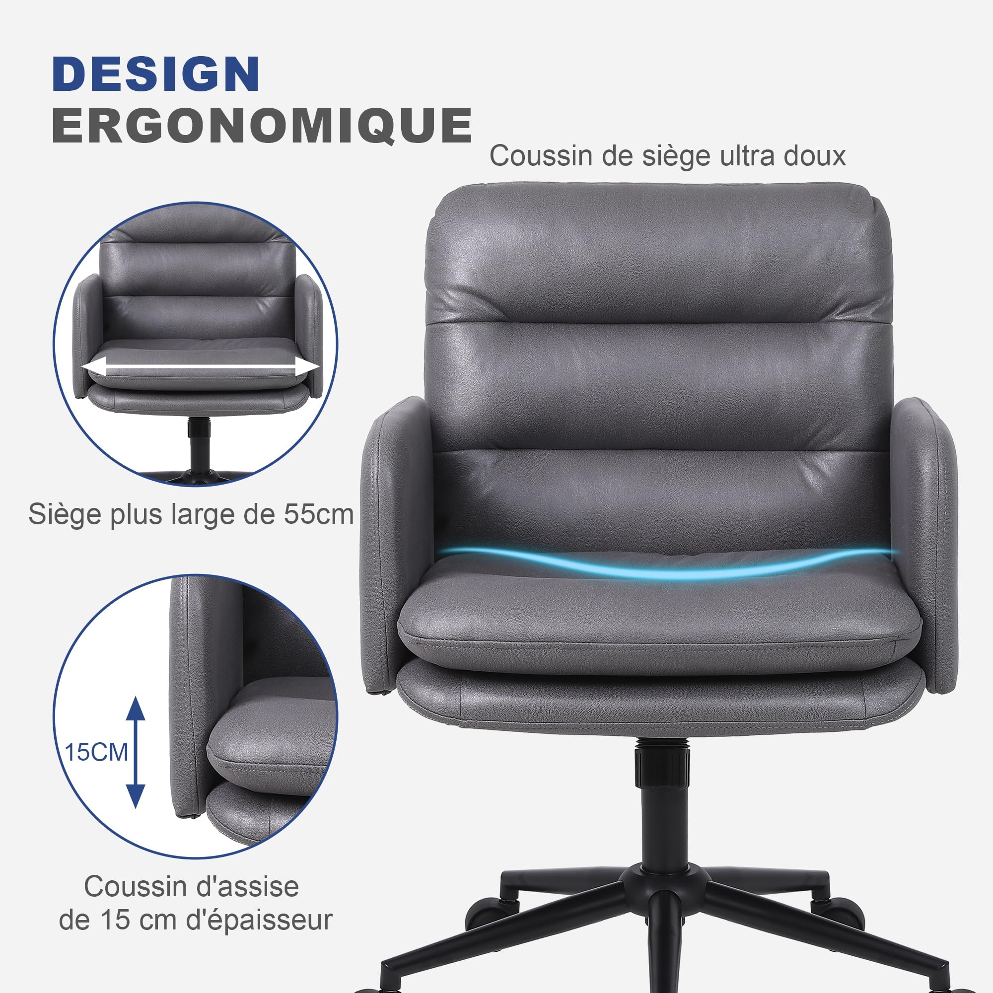 Youhauchair YC-5007DG Chaise de Bureau, Simili Cuir, e#Dark Gray, 61D x 60W x 97H Centimeter
