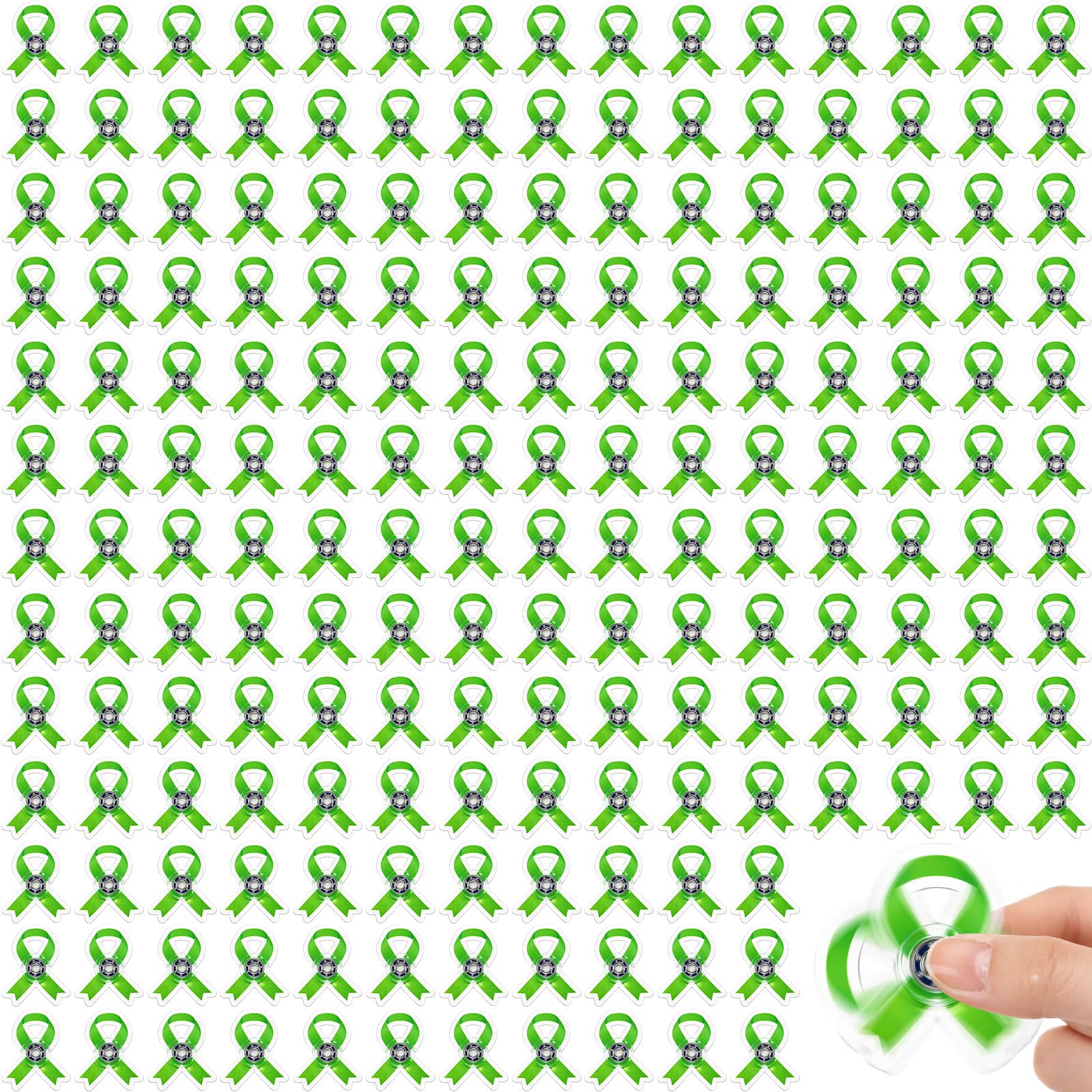 Arrowbash 200 Pcs Mental Health Awareness Fidget Spinners Bulk Acrylic Green Ribbon Fidget Spinners Mental Health Awareness Month Gifts for Women Men Charity Public Social Event Welfare Supplies