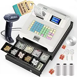 Atualizar caixa registradora para pequenas empresas com scanner (HS1000), caixas registradoras eletrônicas Perfiware com visor duplo e gaveta de dinheiro, impressão de recibo automático para loja