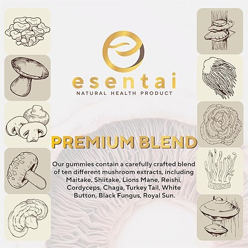 Miniatura 6 de Gomitas de suplemento de hongos orgánicos - Impulso de inmunidad, energía natural, apoyo cerebral y de memoria - Mezcla de 10 hongos - 60 gomitas -