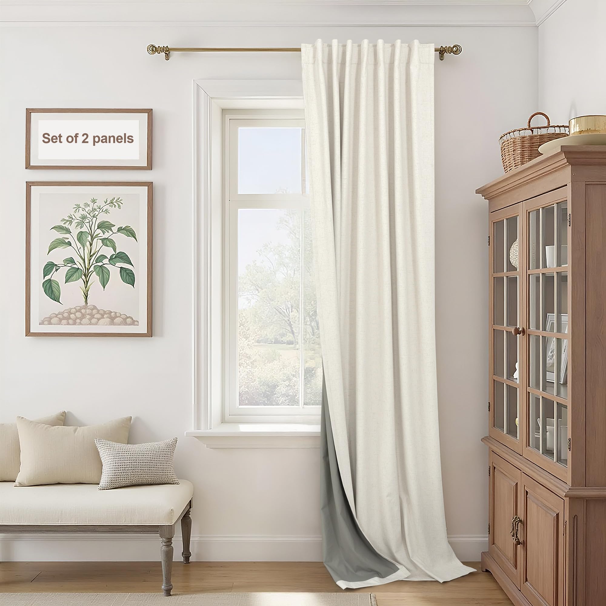Photo 1 of **MEASUREMENTS DIFFER*** Cream Linen Black Out Curtains 70 Inches Extra Wide for Living Room 2 Panels Back Tab Pocket Pleated Ivory Blackout Bedroom for 72 Inches Window Curtain 84 Inch Long Thermal Room Darkening Heavy Drape