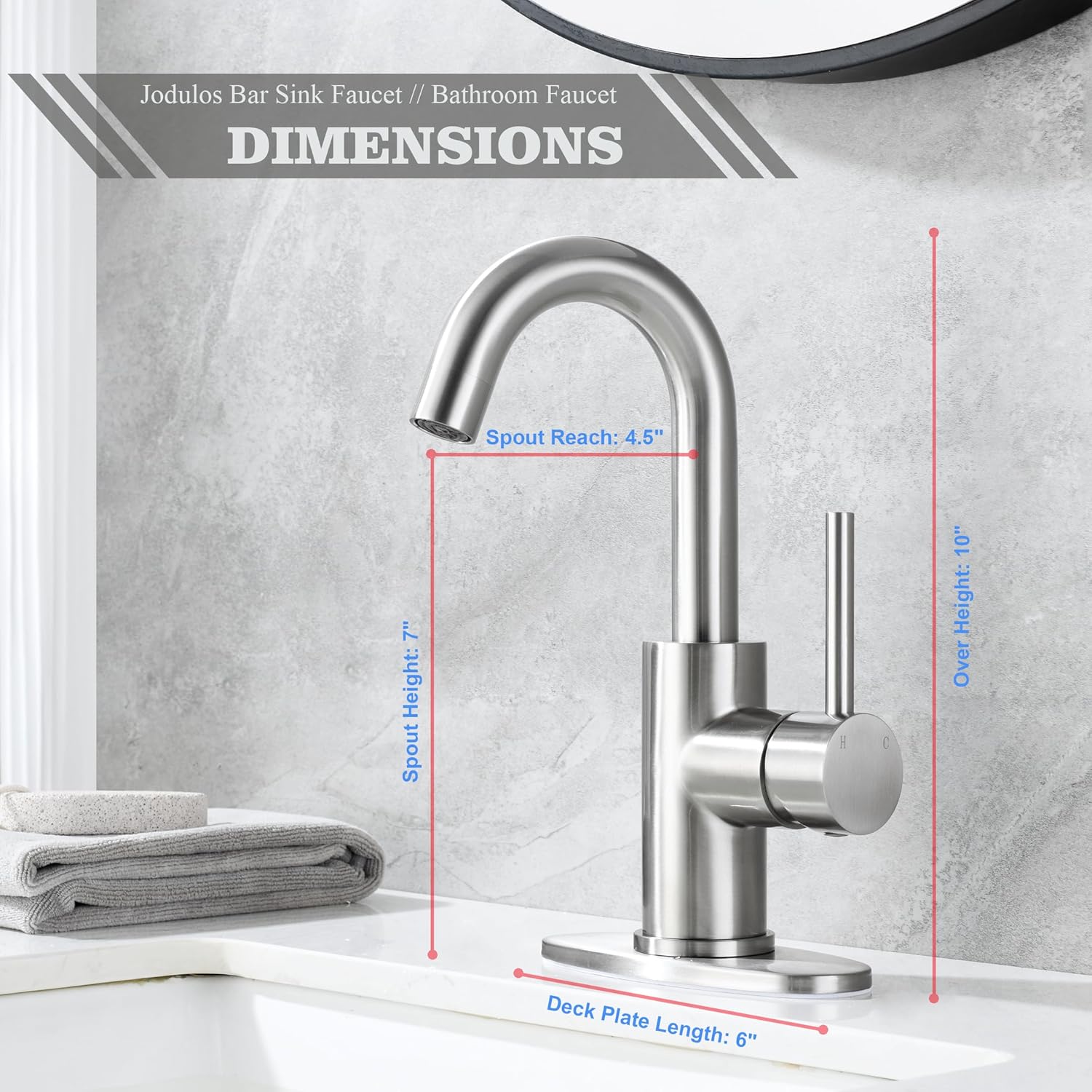 Brushed Nickel Bar Sink Faucet, Wet bar Faucet with 3 Hole Deck Plate and Supply Lines, Stainless Steel Single Handle Faucet for Bar Sink, Bathroom and Mini Kitchen Sink JU1100-BN