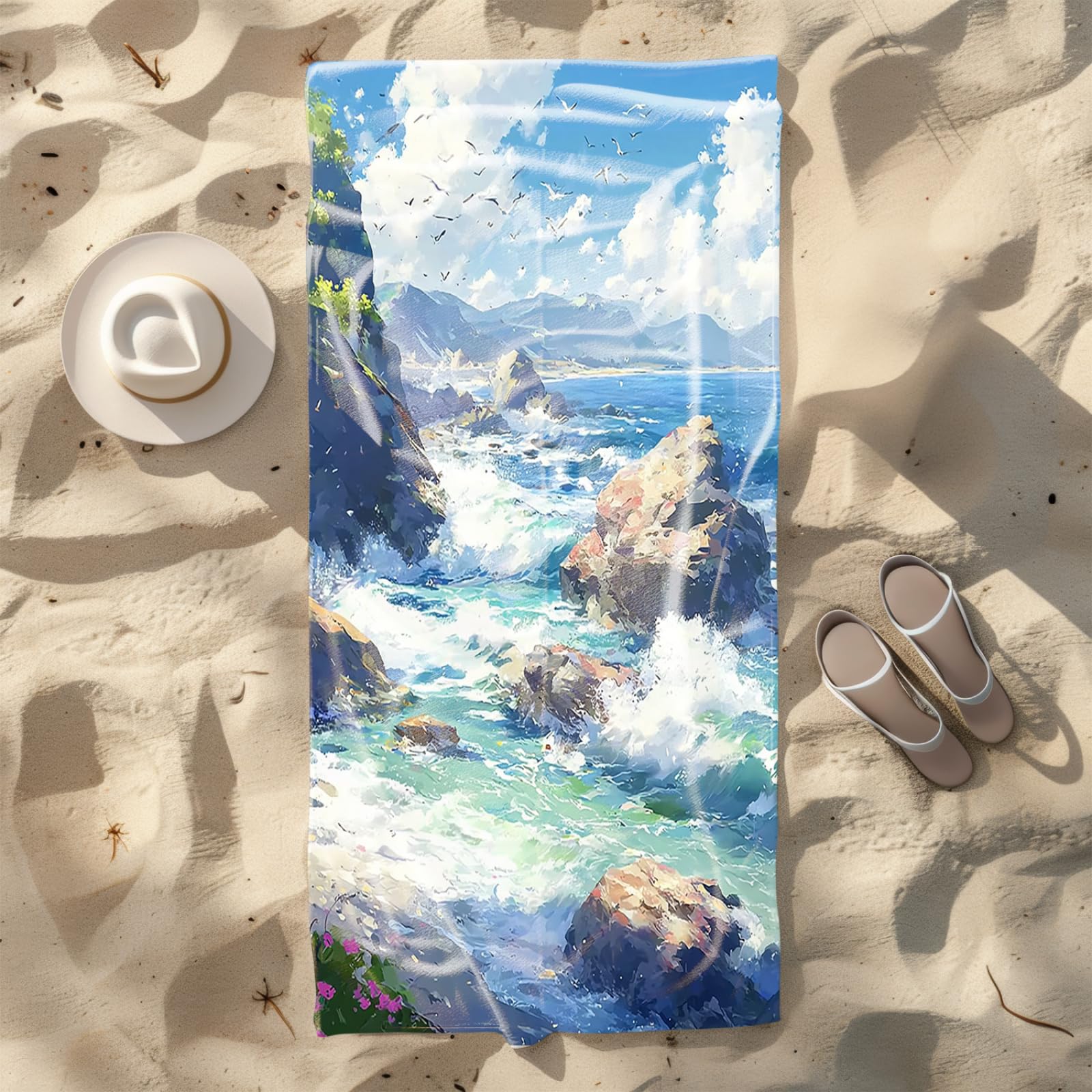 Tapis de Plage XXL Anti Sable Plage Rochers Brun Serviette Piscine Adulte,Natte De Plage Pliable, Voyage Accessoires De Plage Camping,Serviette de Bain Personnalisée