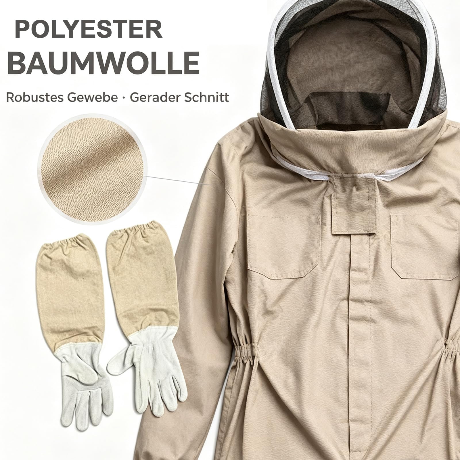 Imkeranzug mit Schleier Handschuhen, Imker Ganzkörper Schutzanzug für Herren und Damen, Polyester Baumwoll Imker Kostüm für Berufsimker und Anfänger (Size:XXL,Color:A)