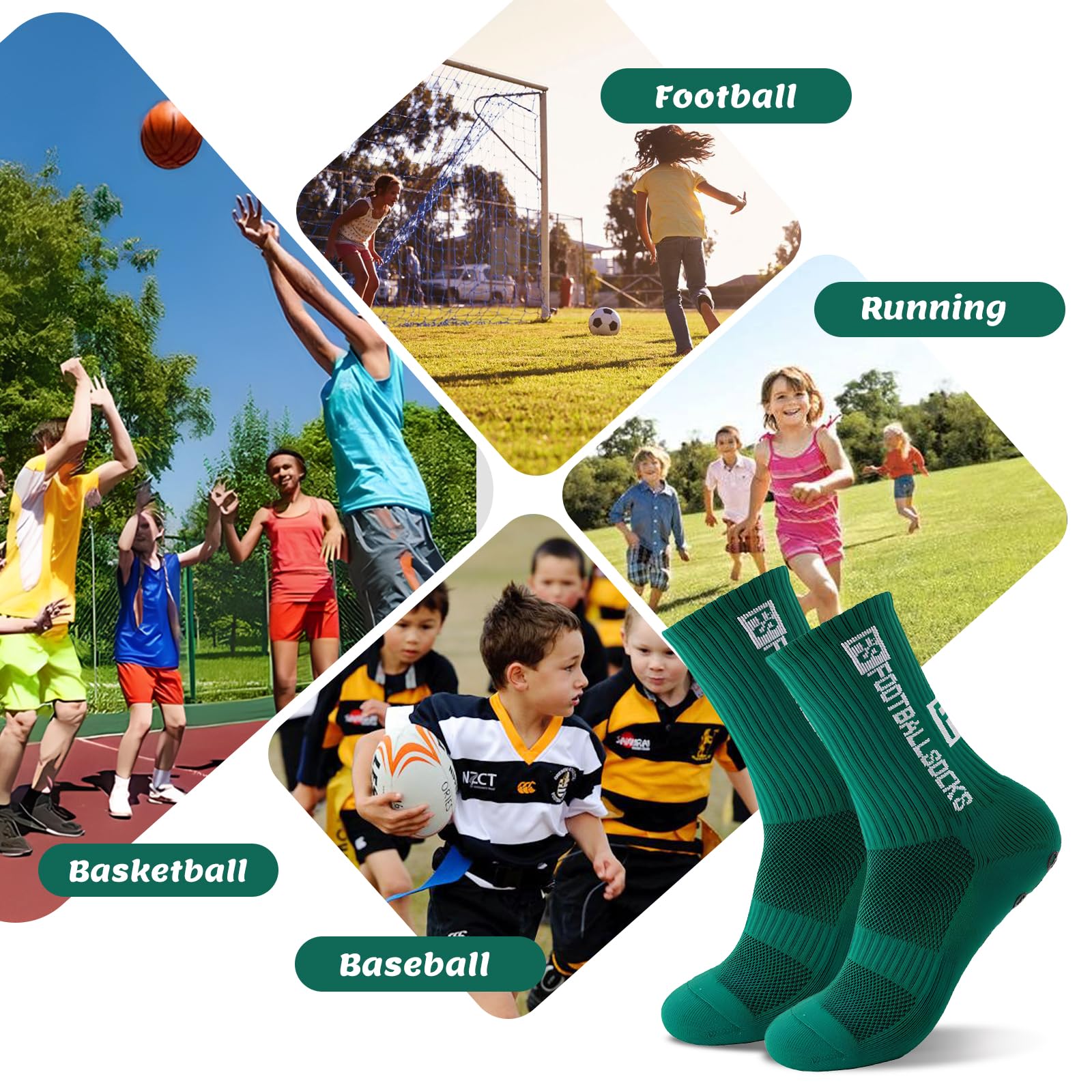 Okdance Grip Socks - 3 paia di calzini da calcio antiscivolo per bambini e ragazzi, antiscivolo, per basket, baseball, calcio, sport