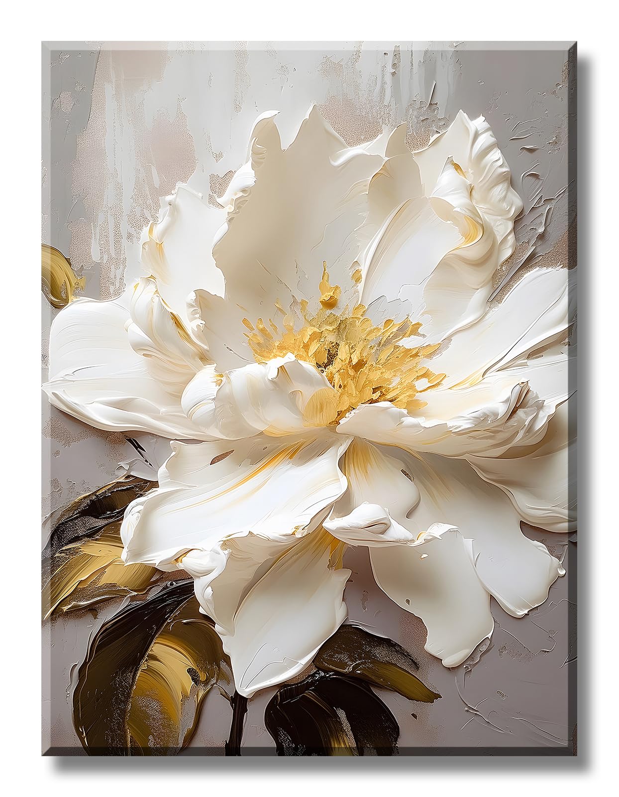 Elegant White Floral Canvas Art, Modern Flower Pictures for Wall Decor, Flowers Poster Print for Living Room Bedroom Bathroom Wall Decorations, Framed