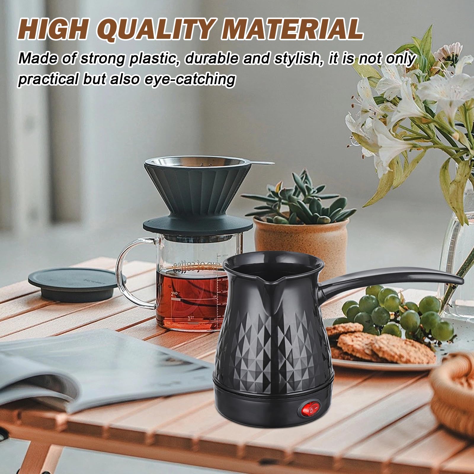 SPORWAY Cafetera Espresso de Inducción - Cafetera Turca con Cuchara Medidora, Moca de 500 ml para Camping, Elegante Negro