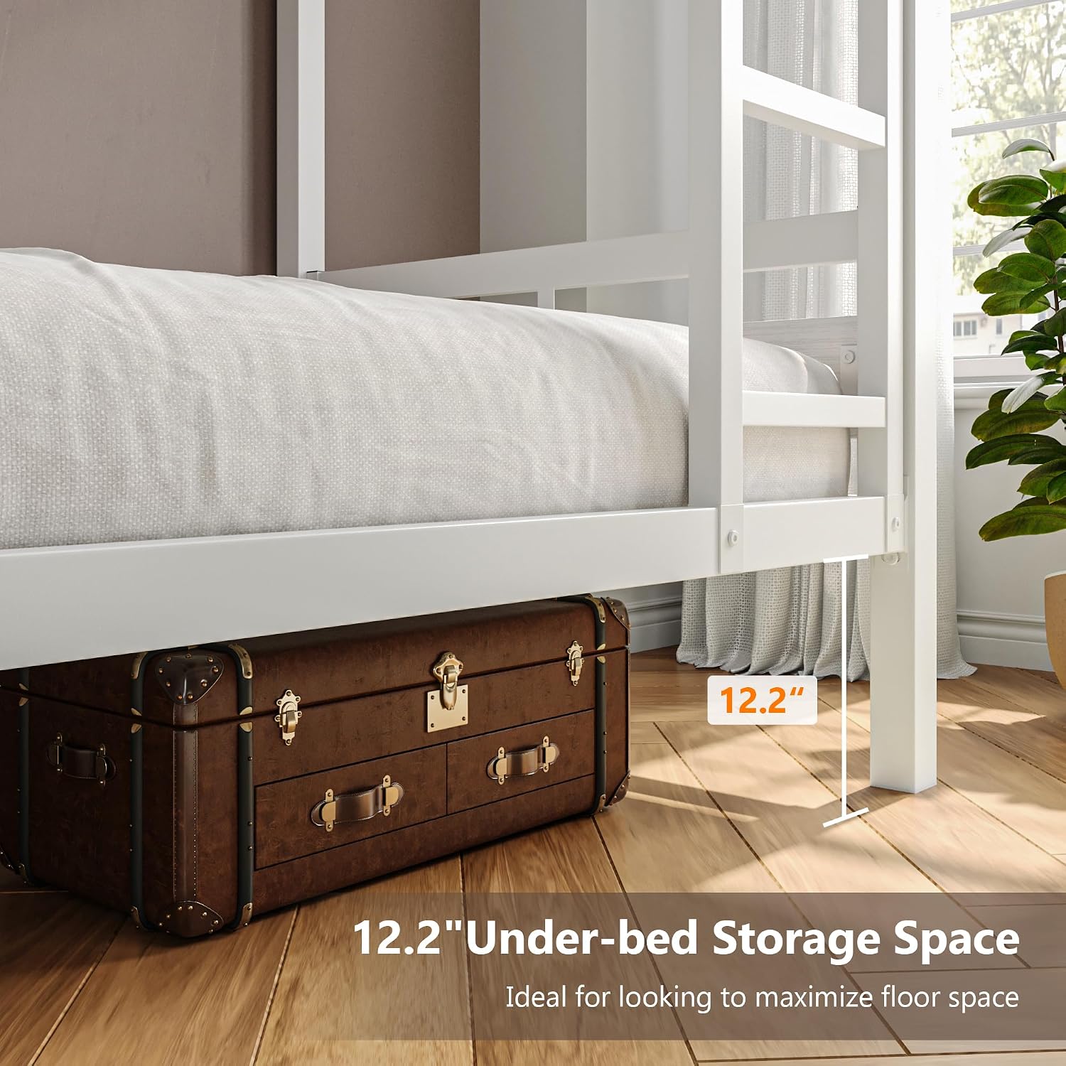 iPormis Metal Bunk Bed Twin Over Twin, Heavy Duty Bunk with High Guardrail and Safety Entrance Design, Under-Bed Storage Space, Easy Assembly, Noise Free, White
