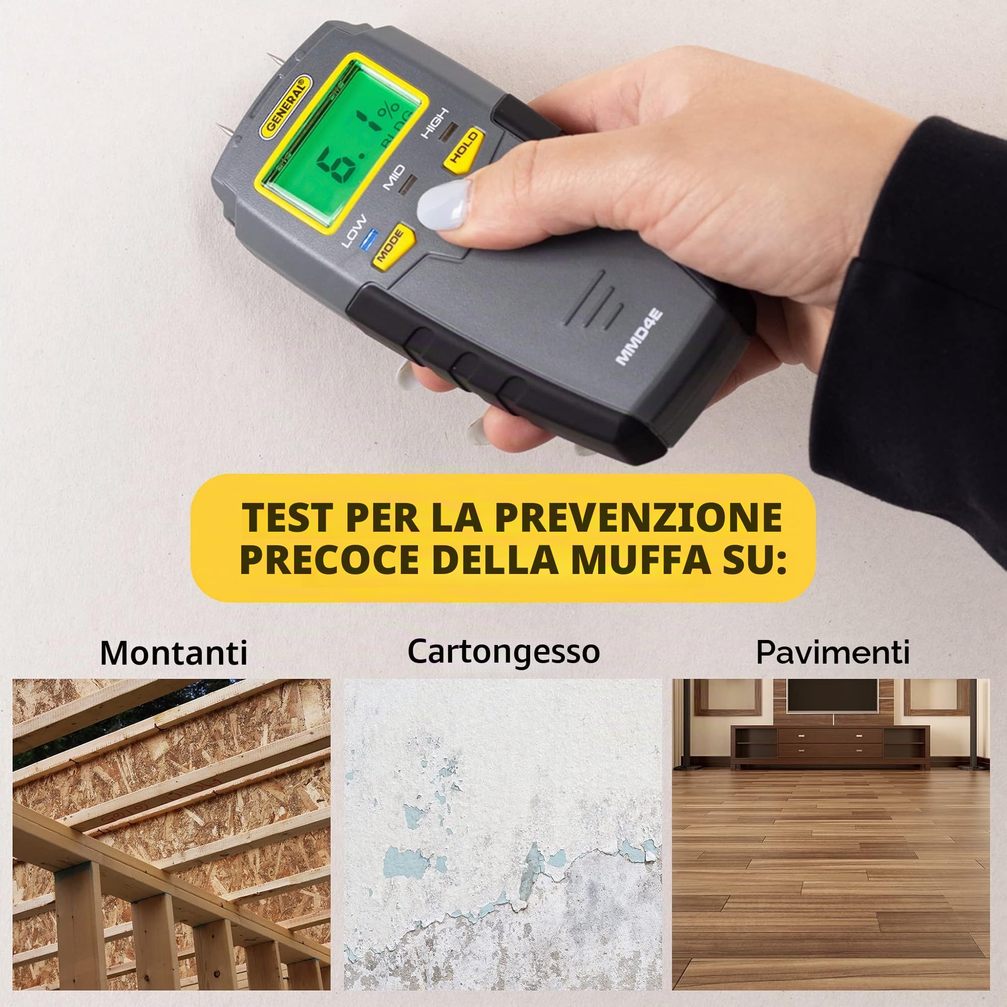 General Tools Misuratore di umidità, Pin Tipo, digitale LCD (MMD4E)