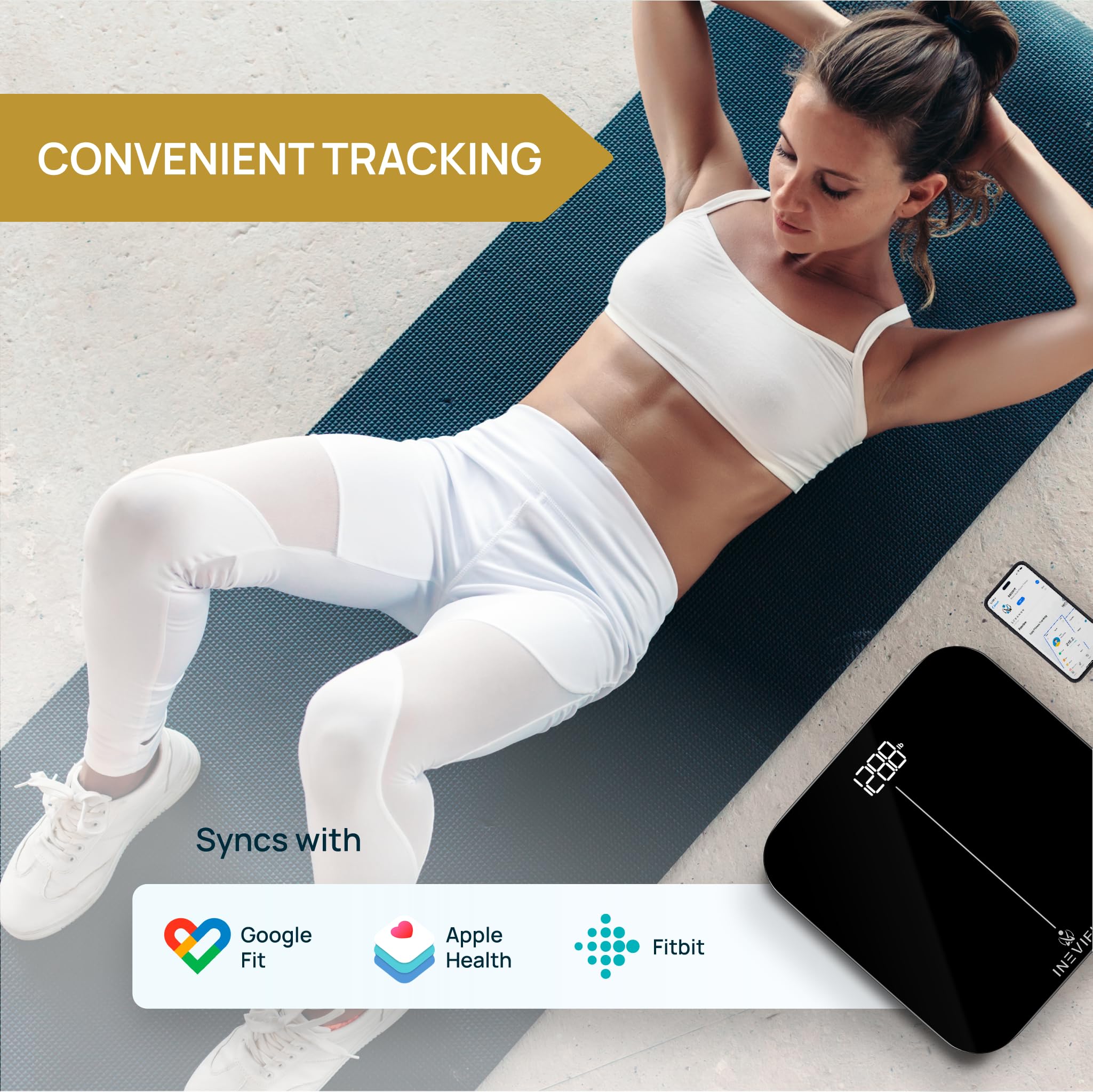INEVIFIT Báscula de Baño Premium Inteligente, Báscula de Baño Digital Bluetooth de Alta Precisión, Mide con Precisión El Peso Y El Bmi, Negro-Ss