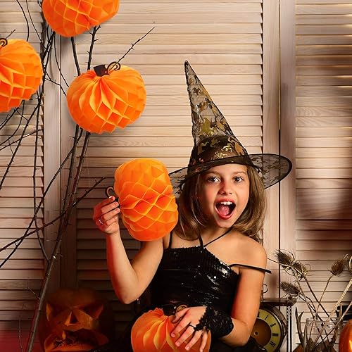 Miniatura 6 de JOVITEC Paquete de 14 calabazas de panal de abeja para decoración de mesa de Acción de Gracias, de 10.2 pulgadas, decoración de calabaza colgante de