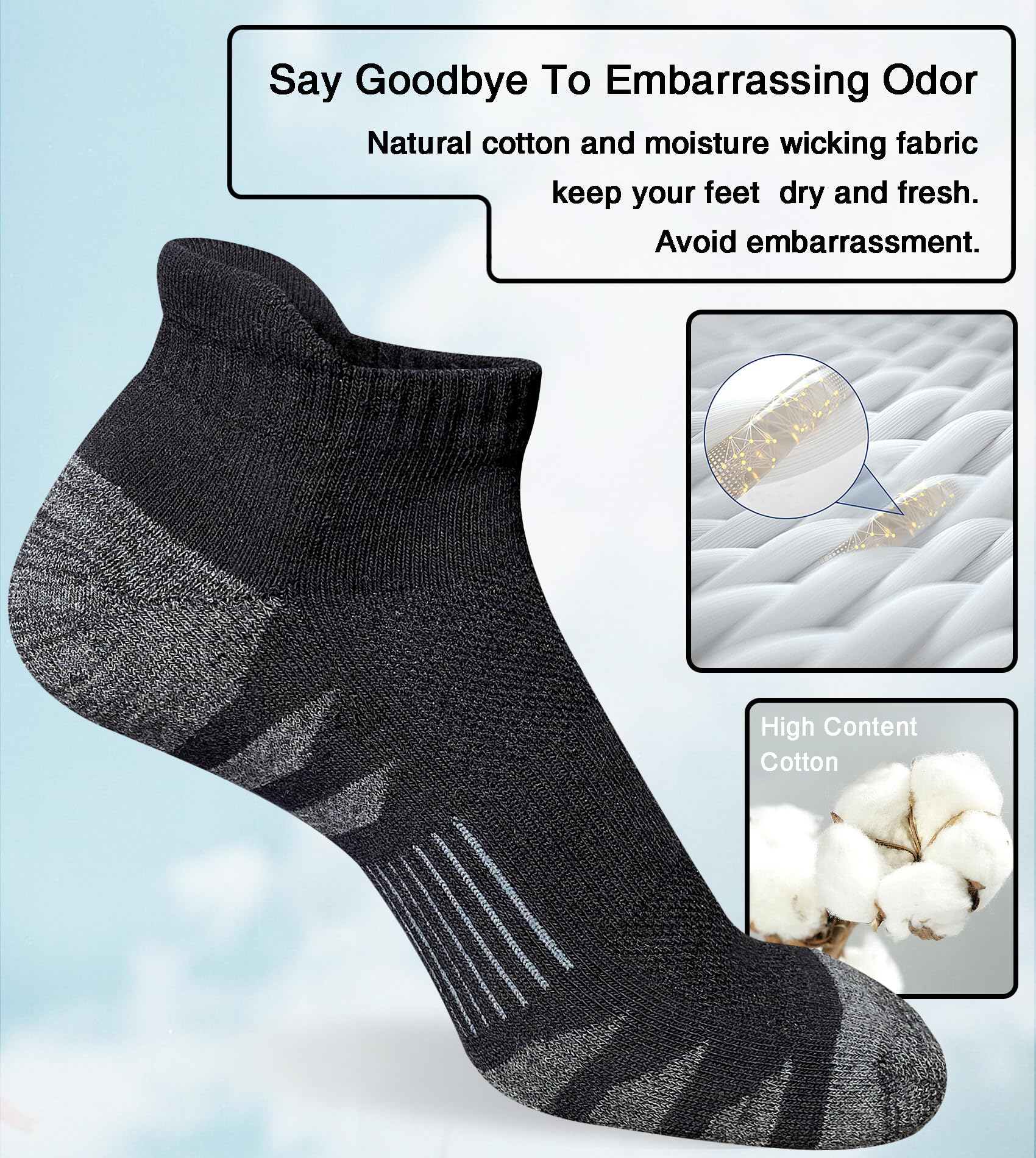 Heyoboy Sportliche gepolsterte Baumwollsocken für Herren, Anti-Blasen, feuchtigkeitsableitend, atmungsaktiv, Laufsocken, 5 Paar