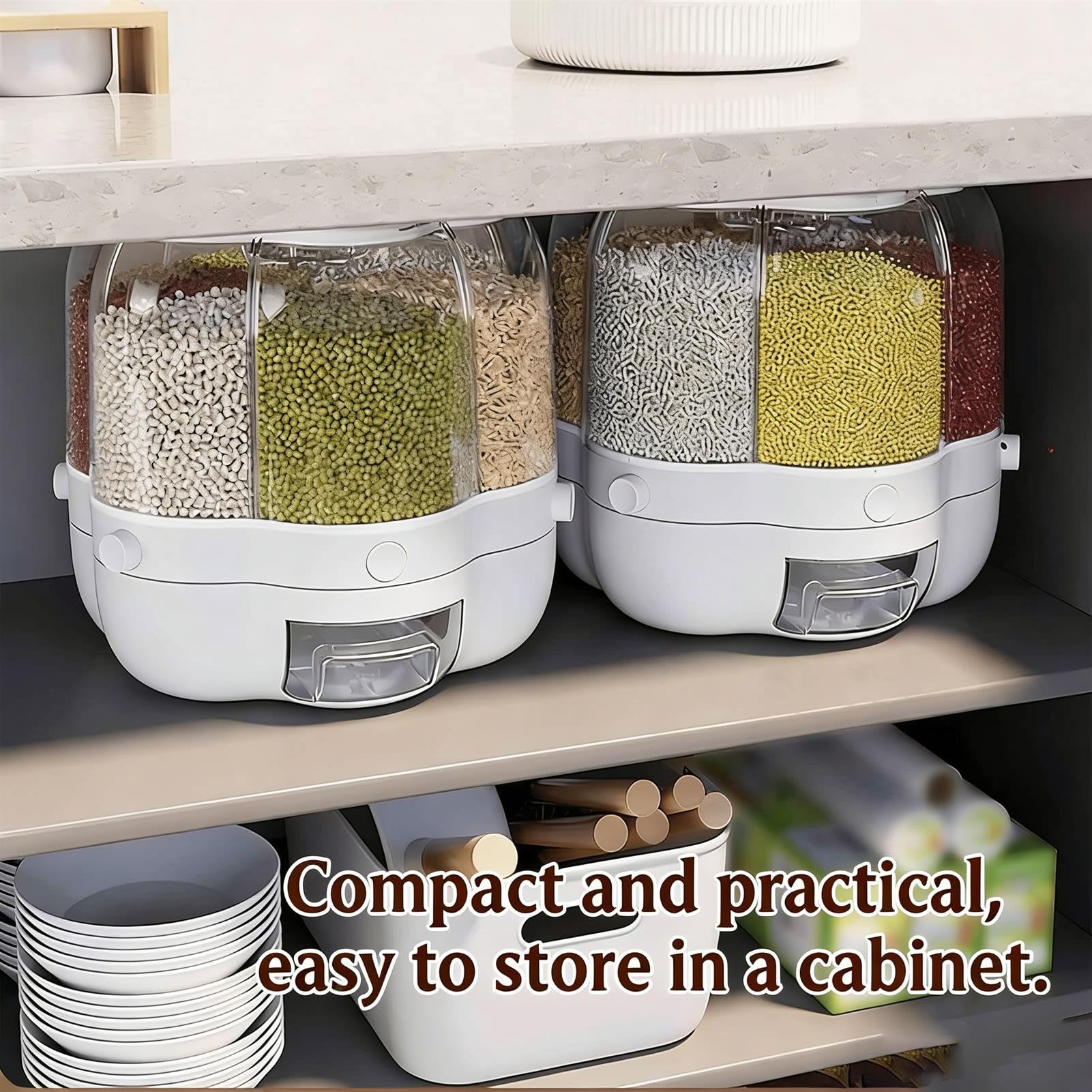 Dispenser per caramelle con 6 scomparti, girevole a 360°, divertente contenitore a pressione per noci, riso, cereali, snack e caramelle