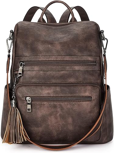 Telena - Mochila para mujer, de cuero vegano, grande, con borla, para viajes o para la universidad