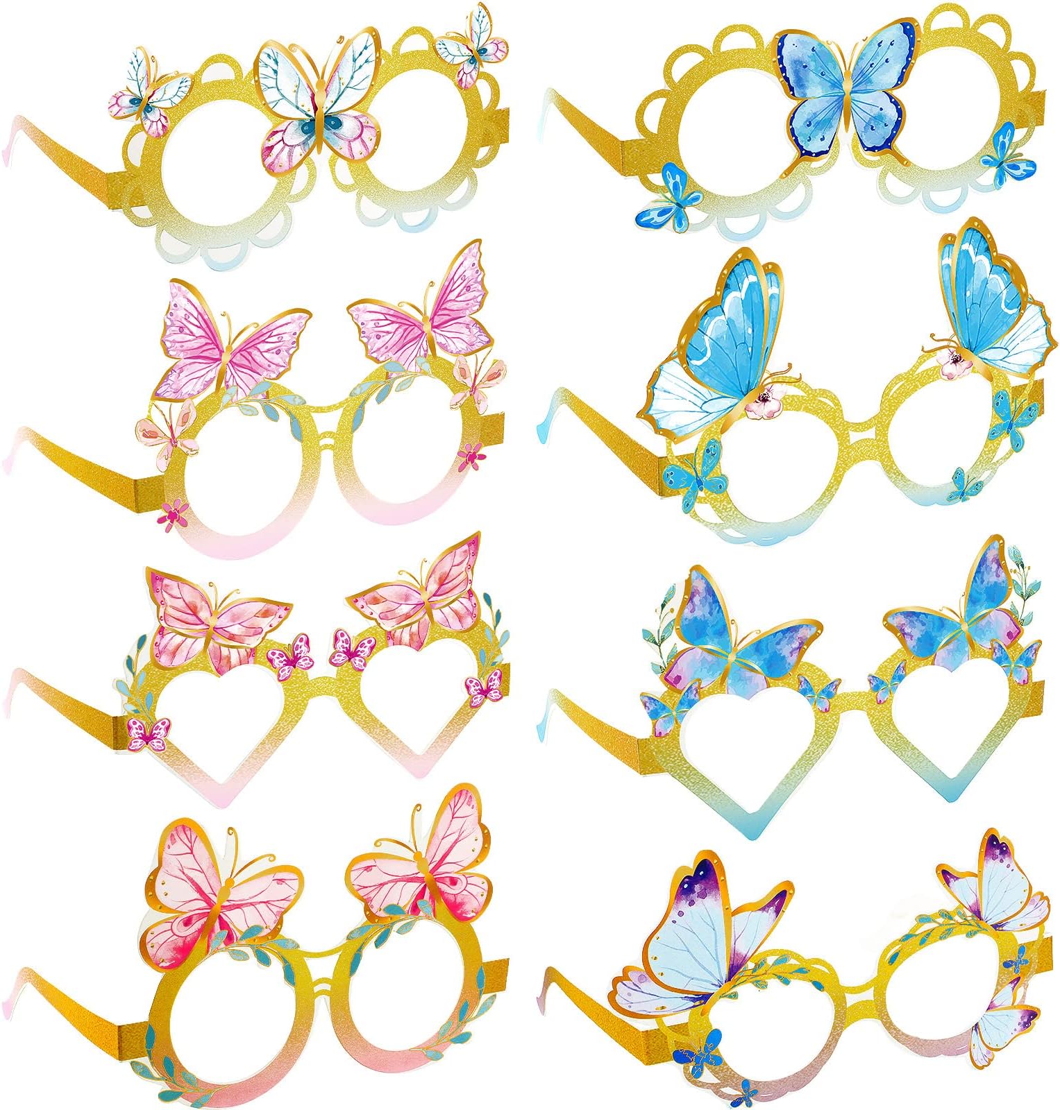 Teling 24 Pieces Butterfly Paper Eyeglasses Colorful Paper Party Eyeglasses Butterfly Decorations Birthday Party Supplies Props for Adults