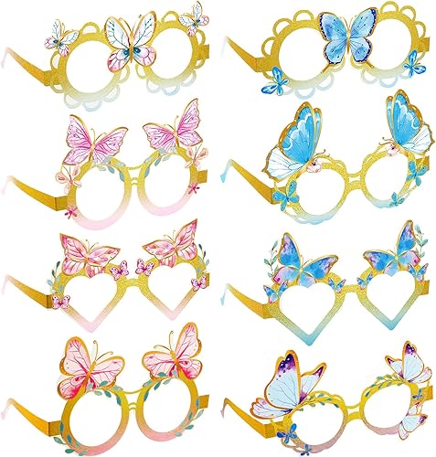 24 anteojos de papel de mariposa coloridos para fiestas, decoraciones de fiesta de mariposas, suministros de fiesta de cumpleaños para niñas y