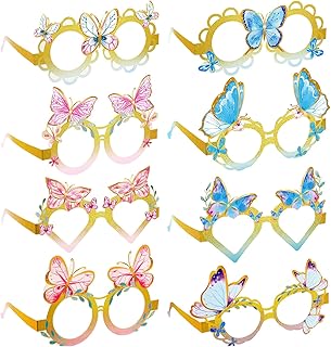 24 Pieces Butterfly Paper Eyeglasses Colorful Paper Party Eyeglasses Butterfly Party Decorations Birthday Party Supplies for Girls Boys Butterfly Props Paper Eyeglasses for Kids Adults Party Favors