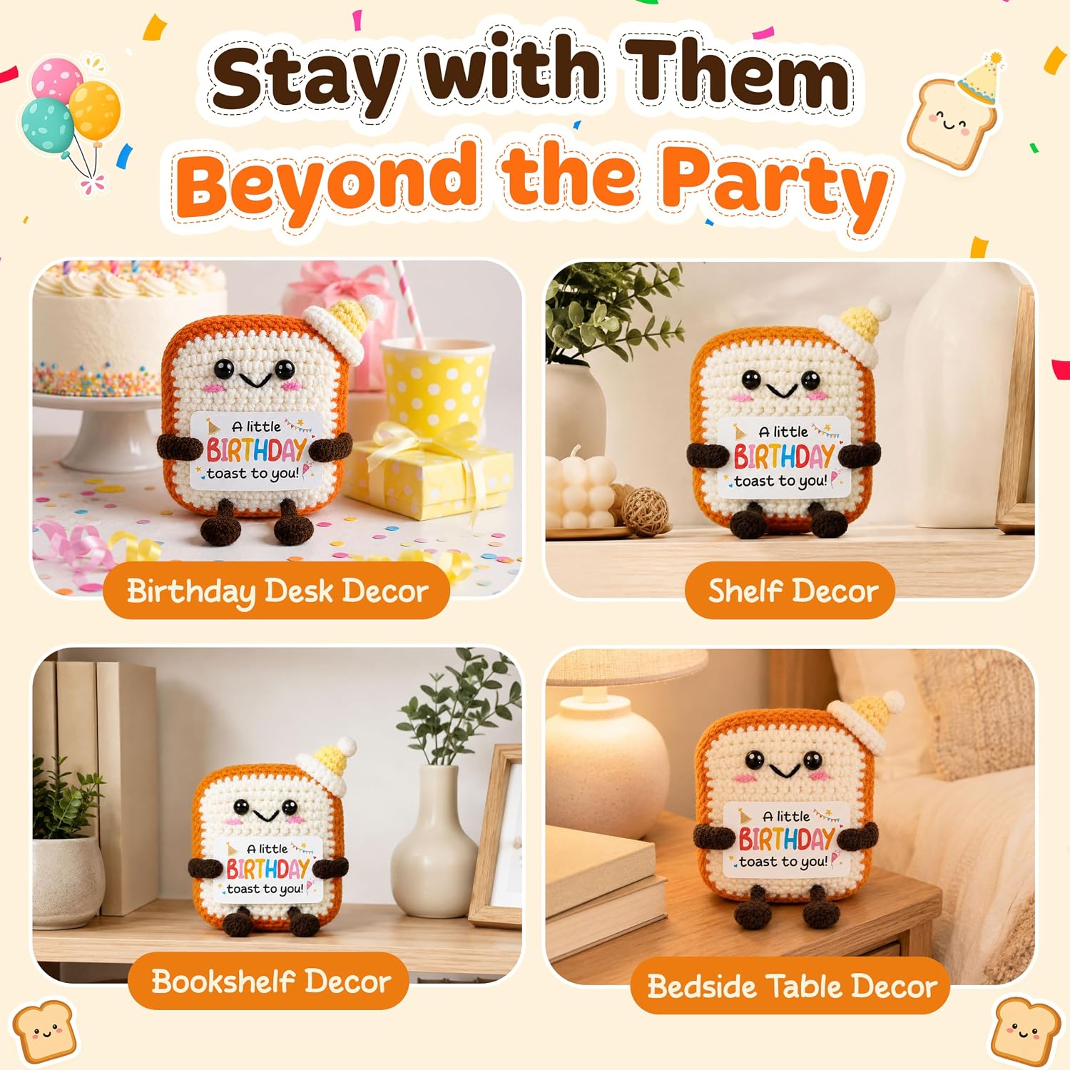 OASSIE Birthday Gifts for Women Men - Positive Crochet Toast Decor
