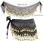 Jmkcoz Women Belly Dance Hip Scarf with Sequins Coins, Belly Dancing Skirts Wrap for Bellydance Halloween Performance Costume
