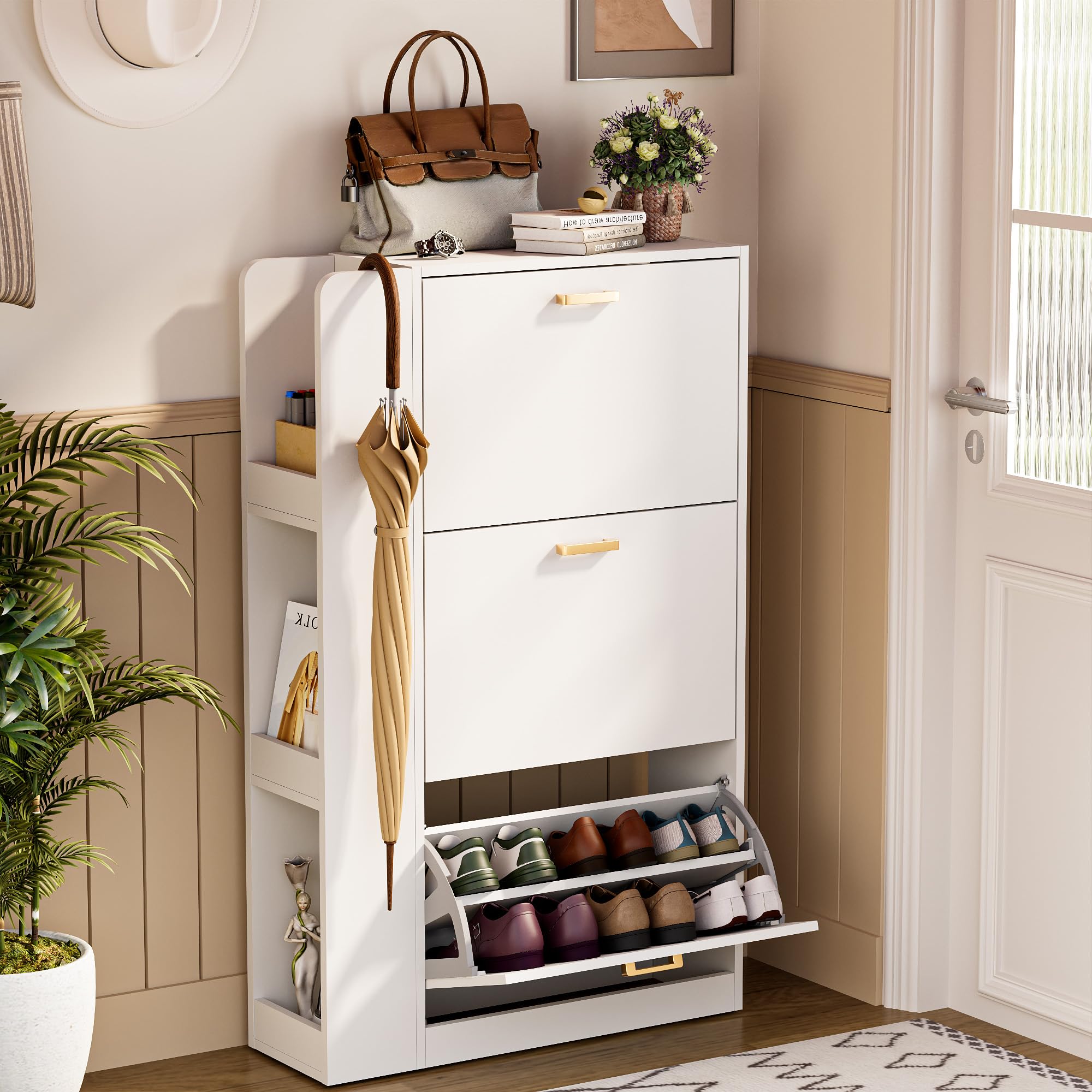 Scarpiera Salvaspazio Slim Scarpiera ingresso Scaffali portascarpe con 3 scomparti Scarpiera a 3 ante Può contenere 18-24 paia di scarpe 73,5x24x118cm Bianco (EUR≤45)
