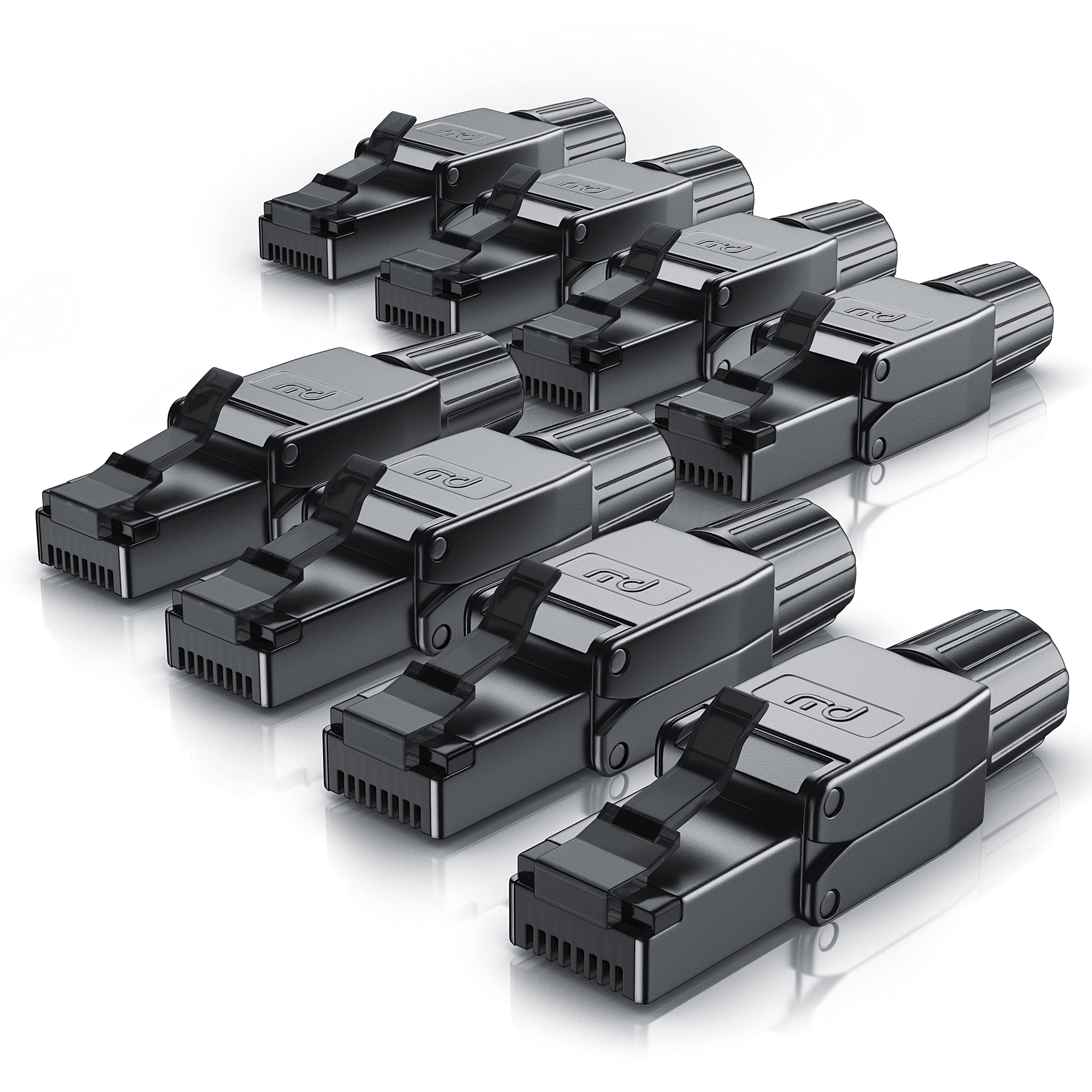 Primewire - 8X Conectores de Red Ethernet RJ45 Cat 8 Cat 7 Cat 6 - Cable LAN blindado 40 GBit/s 2000 MHz – Contactos Dorados - Conector crimpado para Cables de Red - Instalación sin Herramientas
