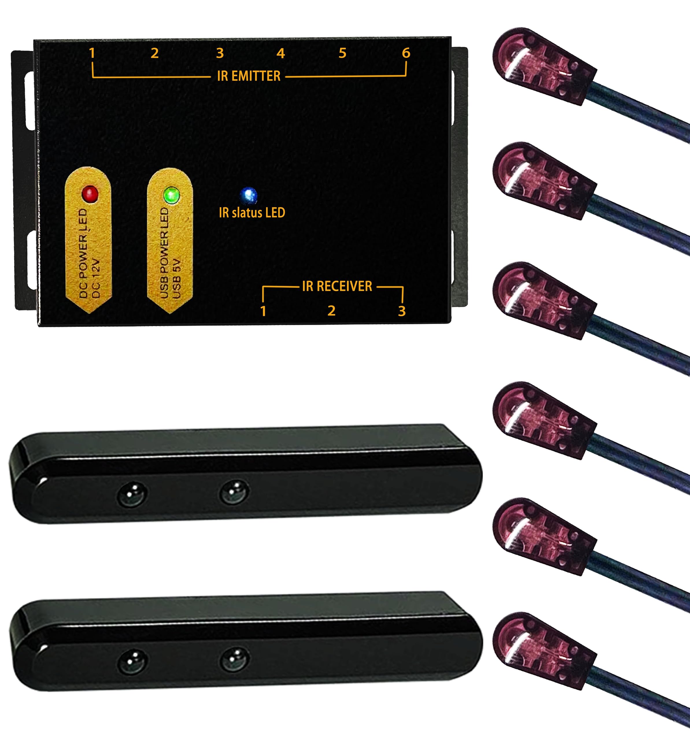 Kit ripetitore IR. Sistema ripetitore IR. Extender telecomando IR. Ricevitore a doppio sensore. Supporta fino a 30,5 m
