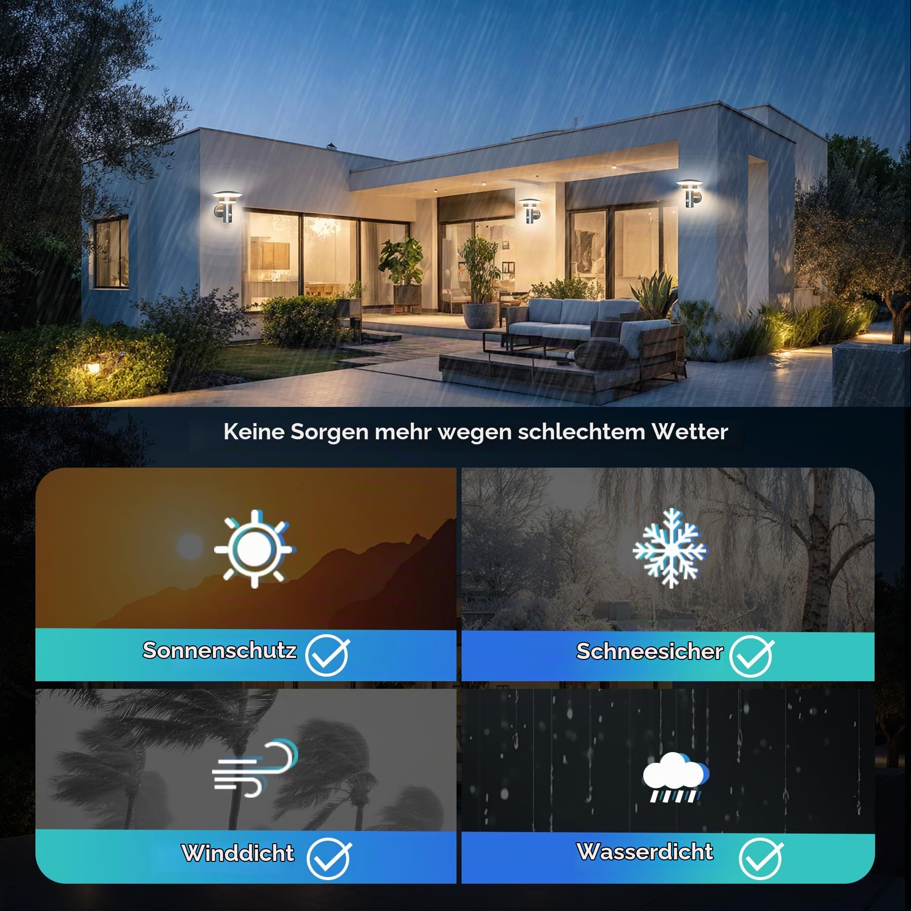 NBHANYUAN Lighting® LED 4 Modi Außenlampe mit Bewegungsmelder und Dämmerungsschalter Aussenwandleuchten Silber SUS316 Edelstahl 3000K Warmweiß Licht 220-240V 1000LM 9W IP54 (mit PIR Sensor)