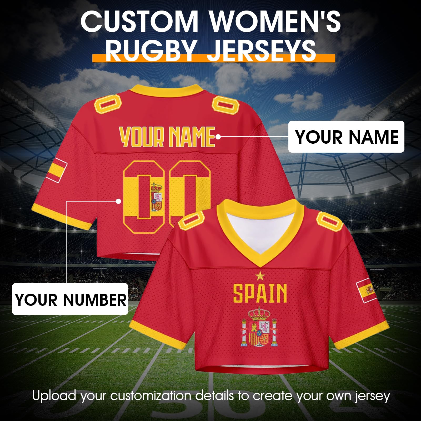 Genérico Camiseta de fútbol Personalizada para Mujer con Bandera, Camiseta Corta de Malla Estilo Y2K Personalizada con Nombre y número, Top Corto Personalizado para Mujer para Mundial 2026