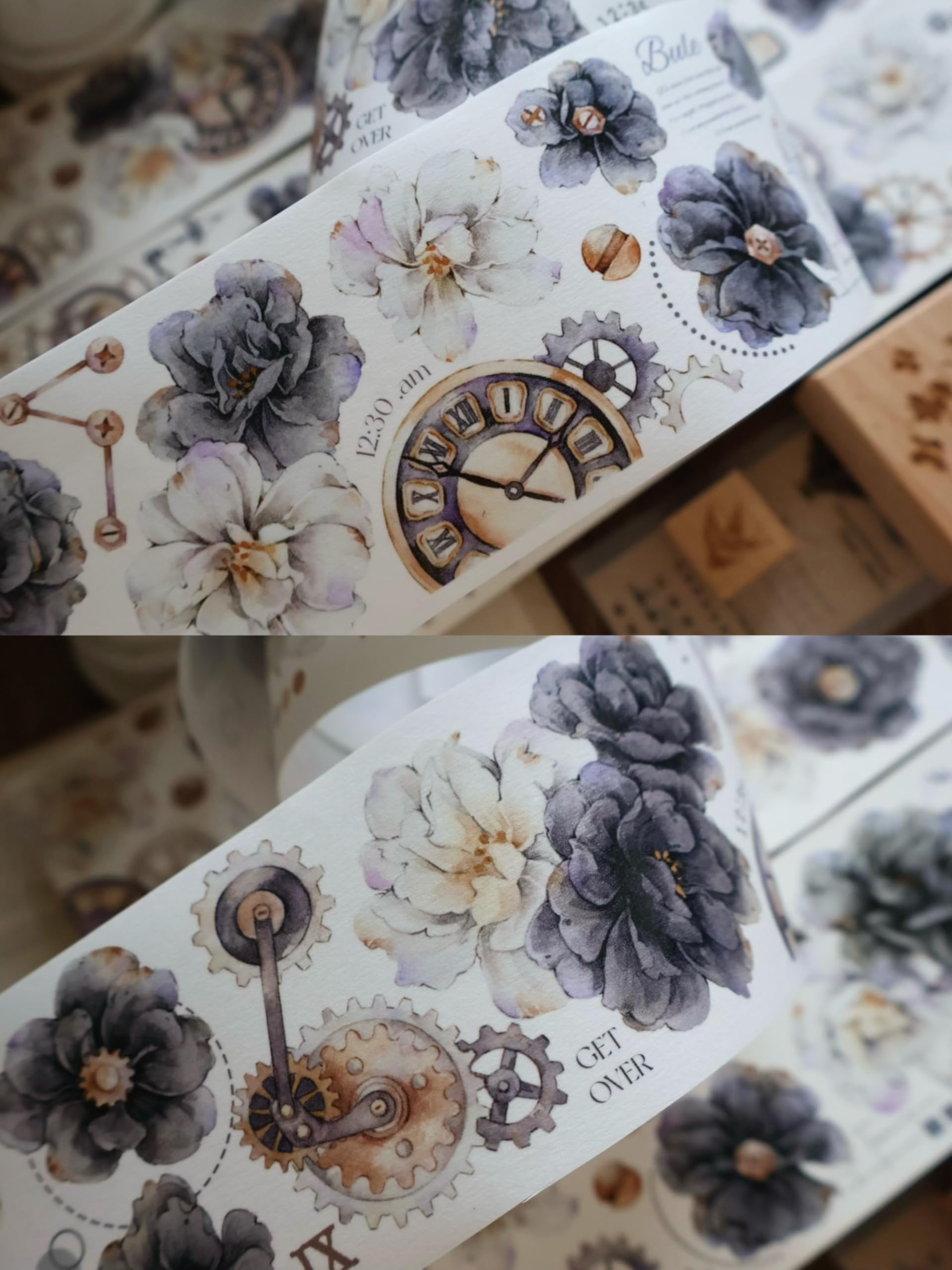 YiEr Vol13 Smoke Ink White,Floral Taiwan Washi Paper PET Tape Stickers,Original Design,for Scrapbook Supplies,Scrapbook Tape Stickers,Junk Journal Supplies