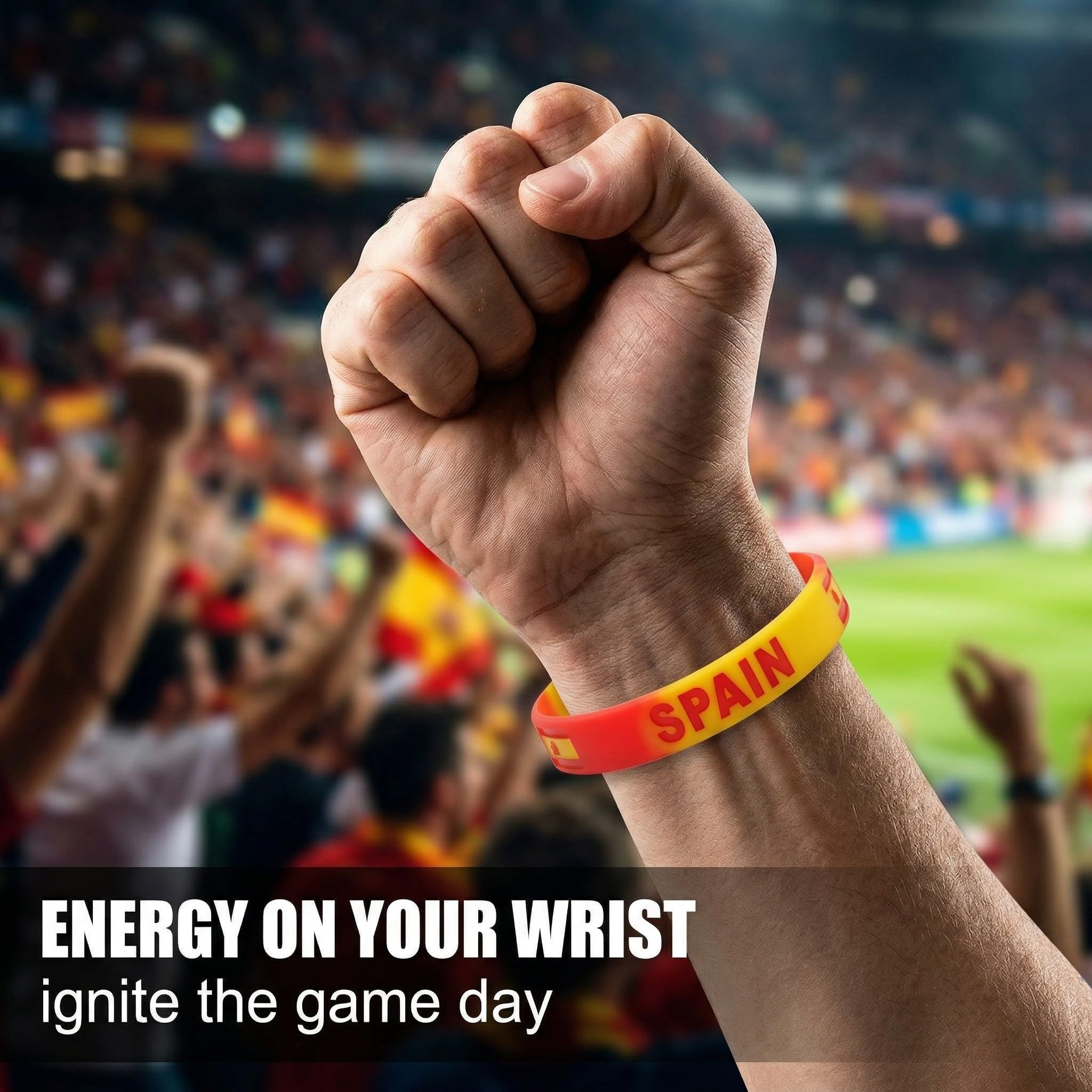 Lot de 3 Bracelets Espagne en Silicone pour Supporter, Bracelet de Sport Rouge aux Couleurs du Drapeau Espagnol, Accessoire Unisexe pour Football, Événements Sportifs et Fêtes, 20cm