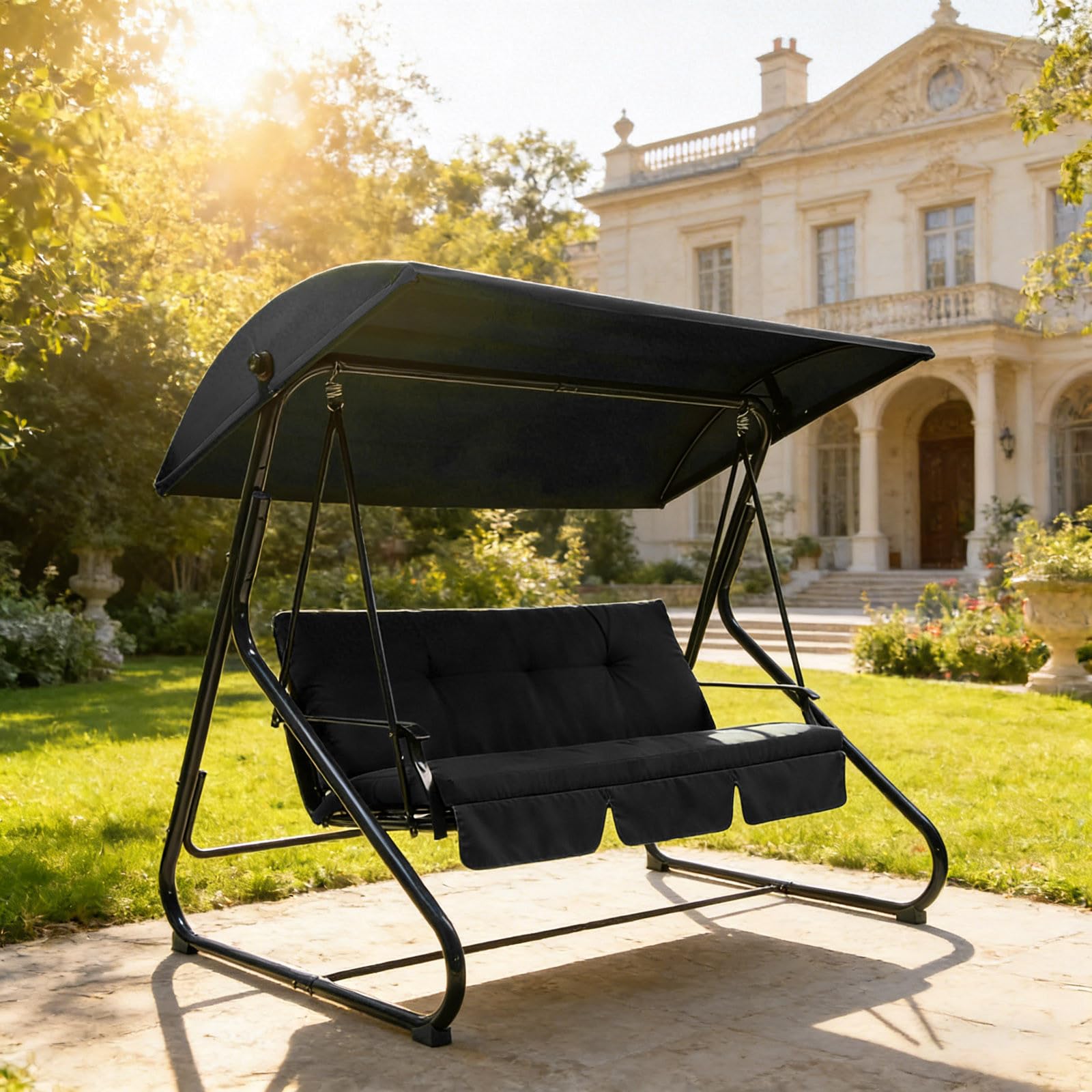 Hollywoodschaukel Dachbezug 190x120cm - Dach für hollywoodschaukel 3 Sitzer - Wetterbeständig Sonnendach für Gartenschaukel Garten-Schaukel Dachplane Ersatzdach für Hängebank Schaukel (Schwarz)