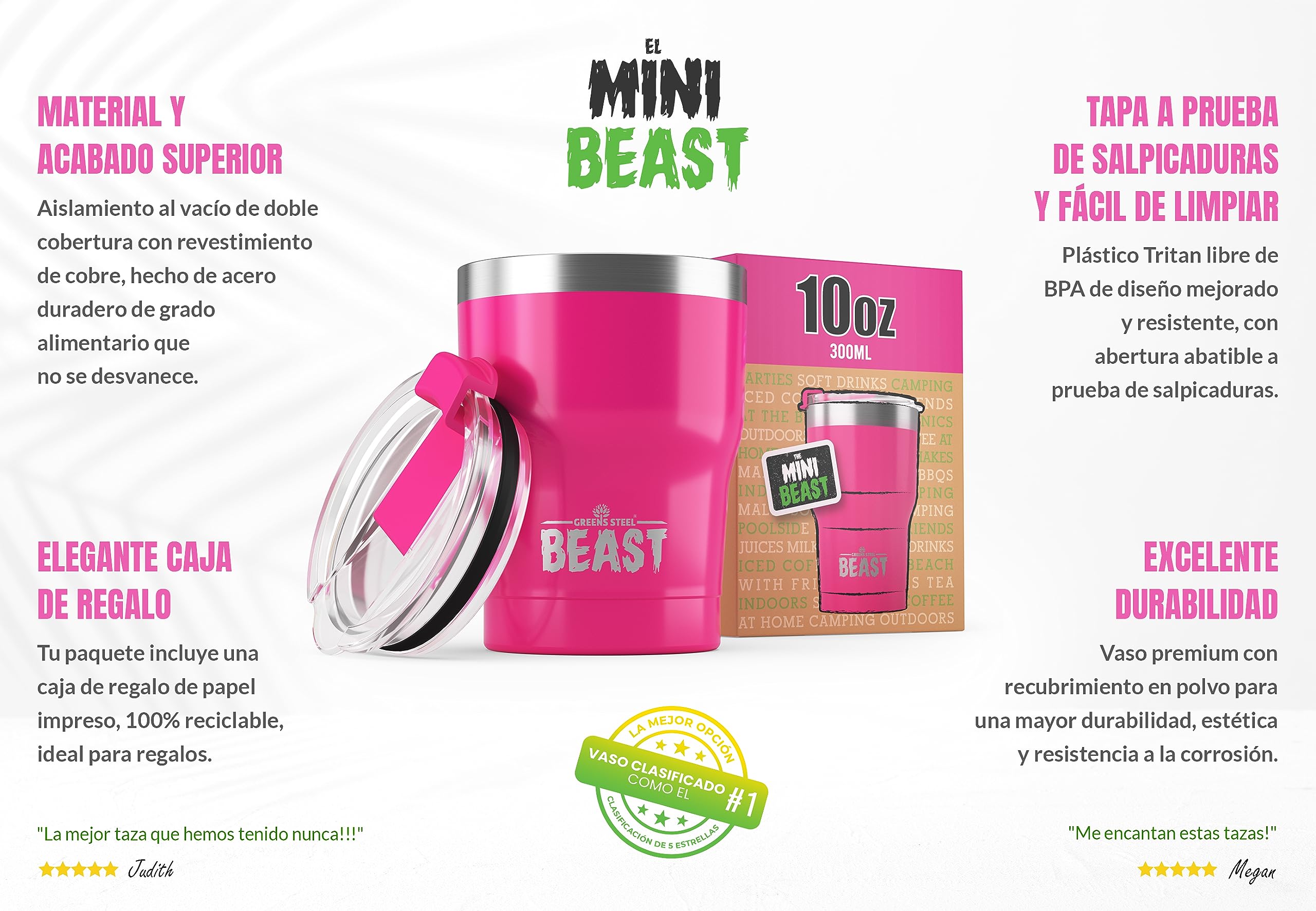 BEAST Termo Café 300ml Azul Rey – Taza Térmica Acero Inoxidable 18/8 Doble Pared Al Vacío, Incluye 2 Pajitas Y Limpiador, Tapa Antigoteo, Apto Lavavajillas
