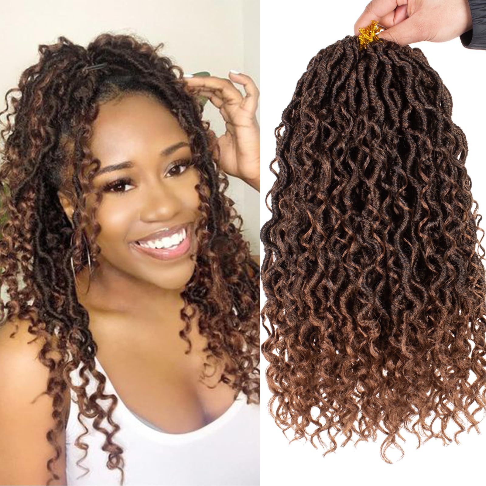 14 Inch 8 Packs Ombre River Goddess Faux Locs Crochet Hair Wavy Curly Ends Pre-looped Synthetic Crochet Braiding Hair Extensions (14 Strands/Pack T30#)