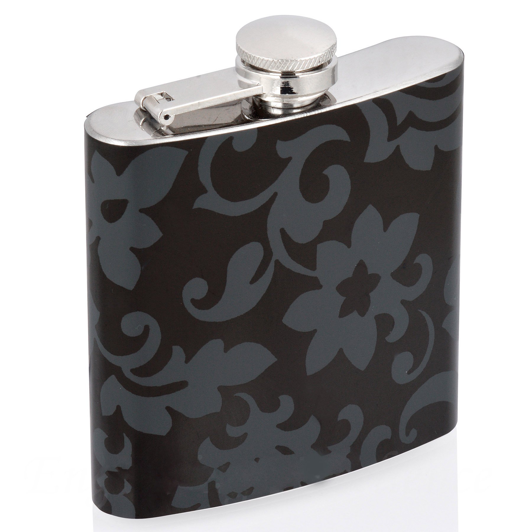 6oz Hip Flask - Stainless Steel with White Floral Vinyl Cover Unusual and Distinctive Gift.