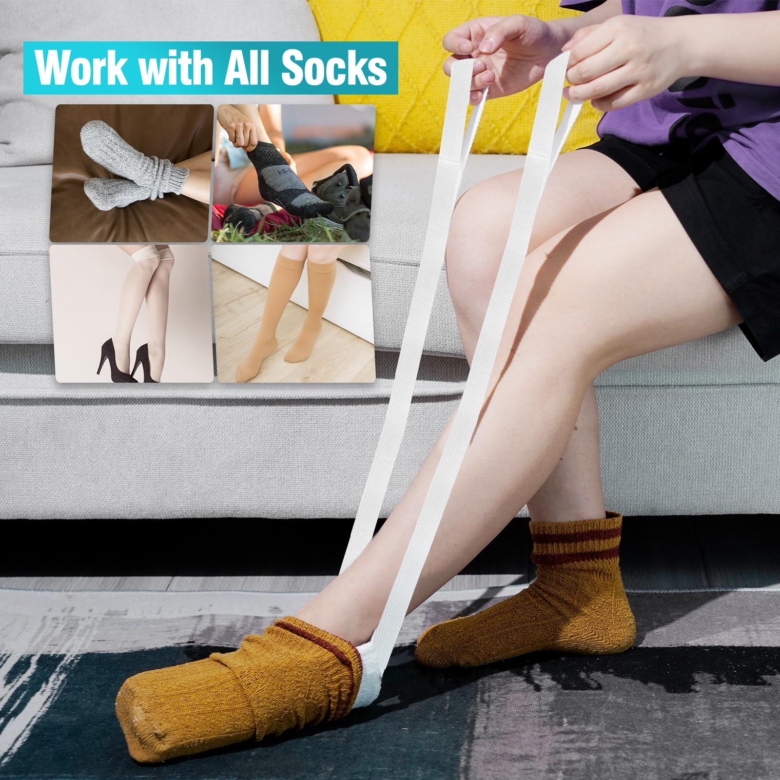 Ayuda ancha para calcetines, dispositivo de ayuda para ancianos, discapacitados, embarazo, ayuda para poner calcetines, extractor de calcetines suave, herramienta de ayuda fácil de poner y quitar,